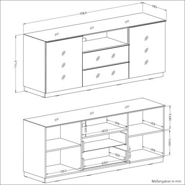 Lomadox Esszimmer-Set HOOVER-83, (Spar-Set, 6-St), Esszimmer Möbel Set grau modern mit Glasfronten und Beleuchtung