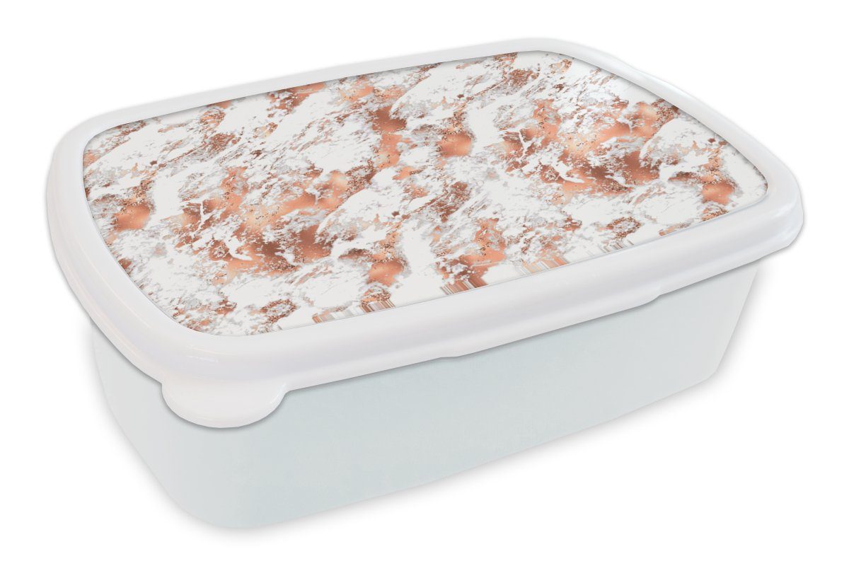 und - Marmor Mädchen Erwachsene, und Weiß Kinder - Lunchbox Jungs Roségold, (2-tlg), Brotbox MuchoWow Brotdose, für Kunststoff, für