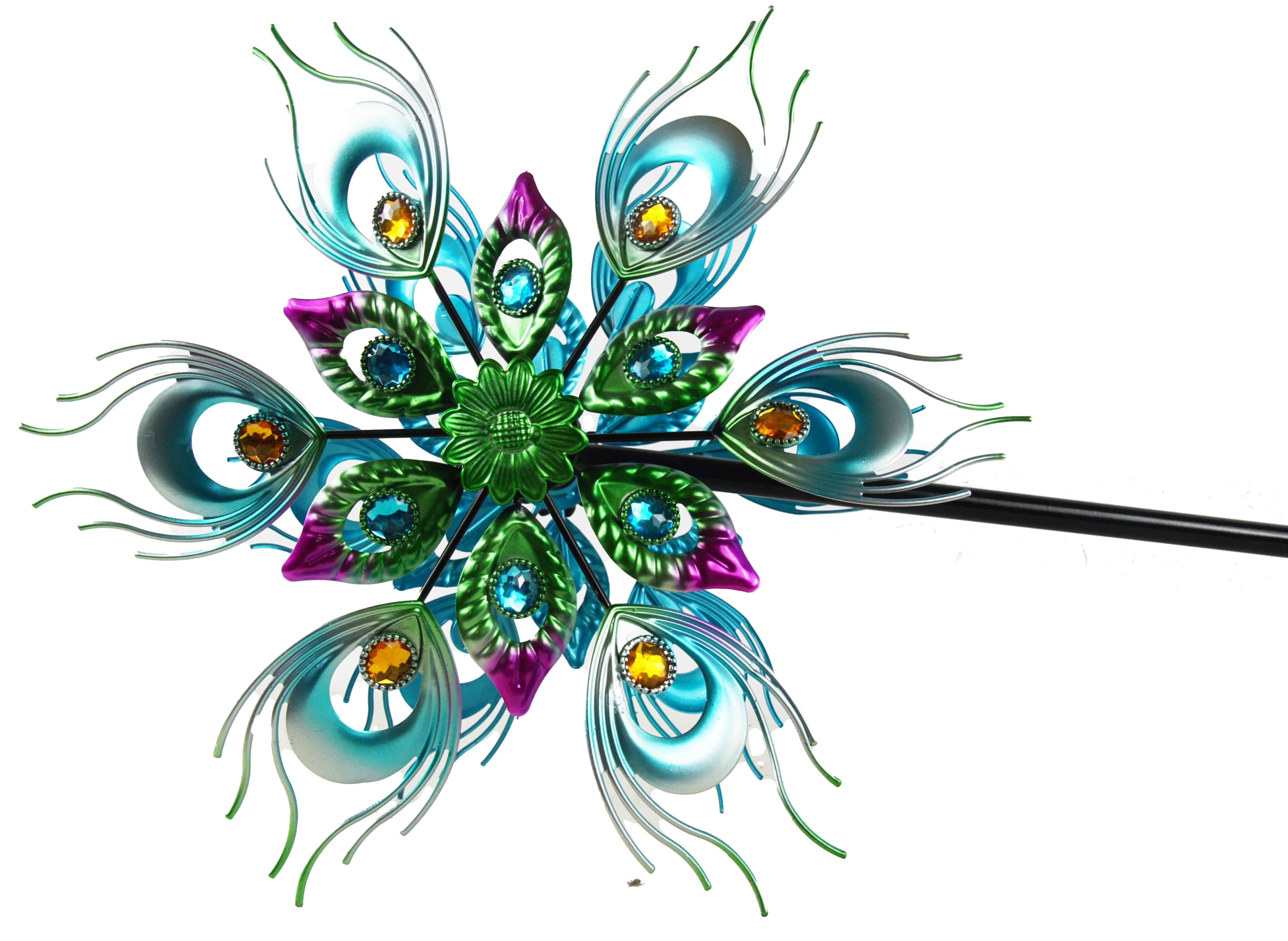 GerrysGardenAustria Deko-Windrad Windrad mit Pfauenfedern (1 St), Windrad, Pfauenfedern, bunte Dekosteine, Doppelrotorblatt