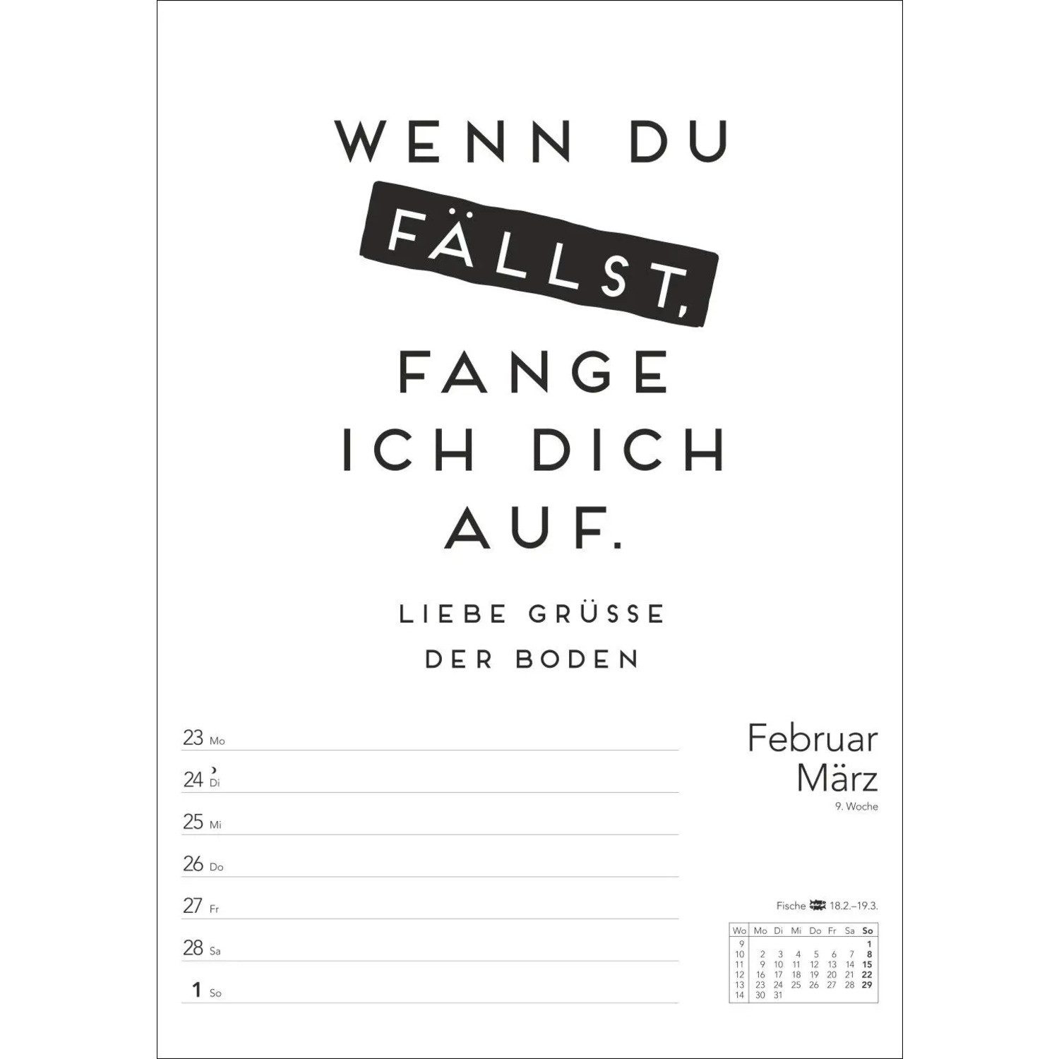 Harenberg Kalender Verlag Wandkalender Typo-Sprüche-Kalender s/w Wochenplaner 2026 - mit 53 witzigen Sprüchen