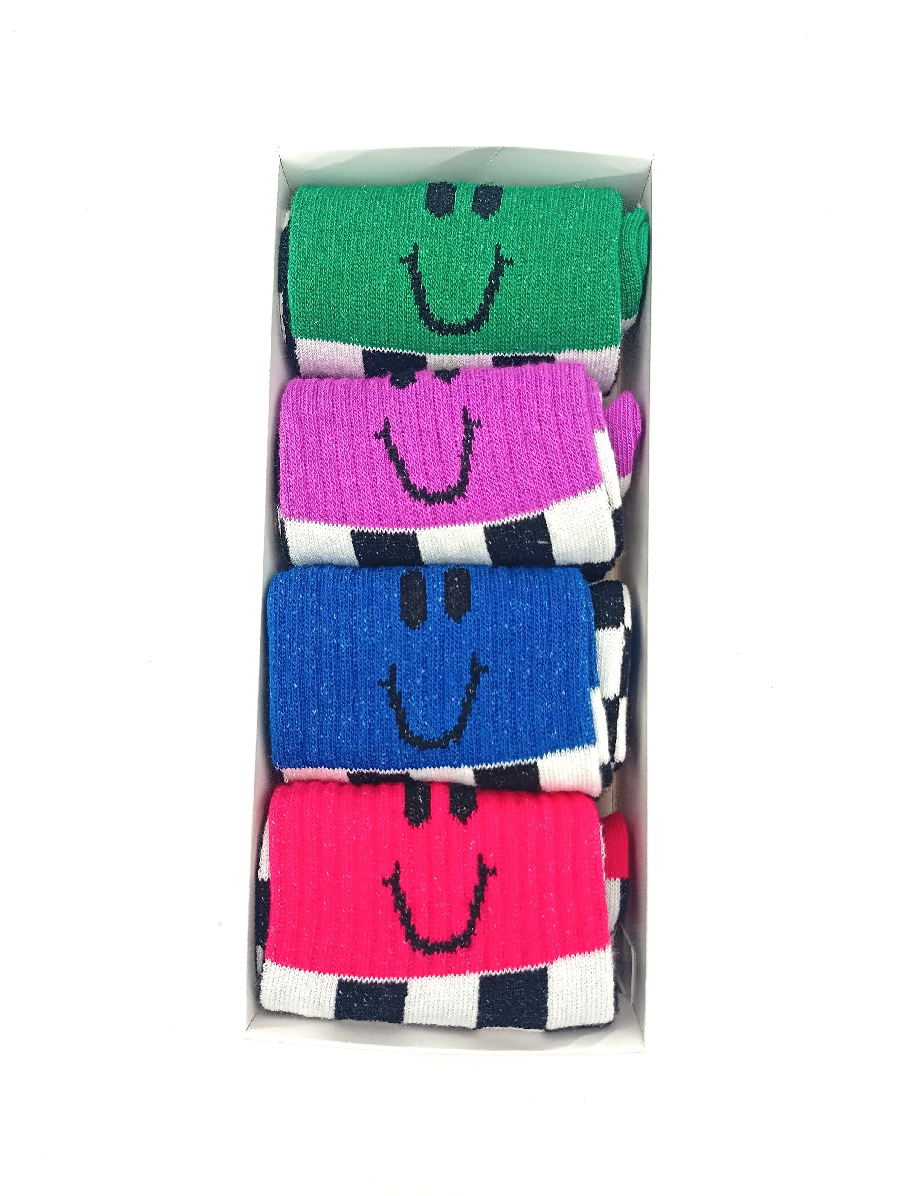 Paar) Socken, Größe (Box, 4 37-43 Lustige Socken NoblesBox Freizeitsocken Smiley
