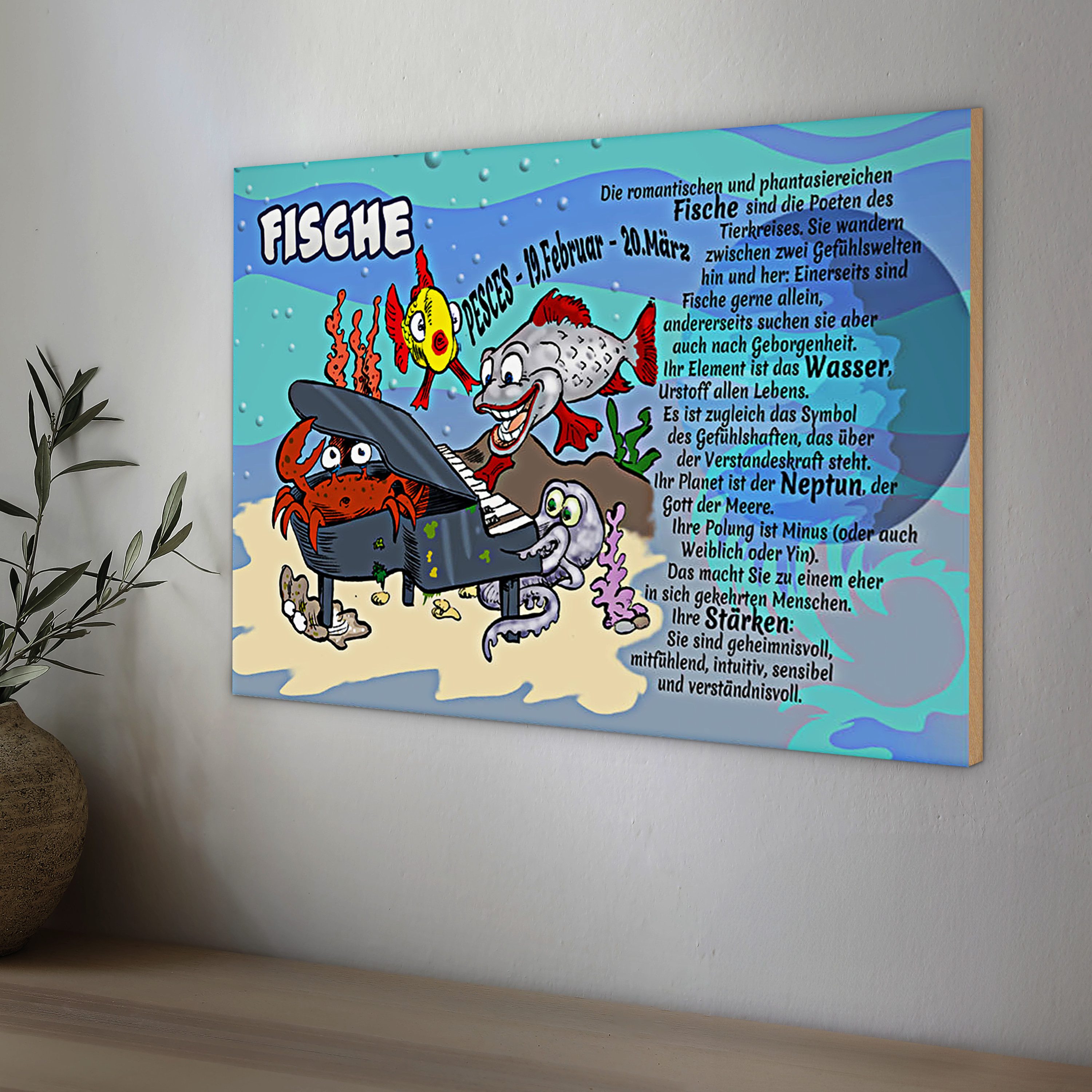 Roomando Holzbild Sternzeichen 40x30cm Fische 19 Februar 20 März
