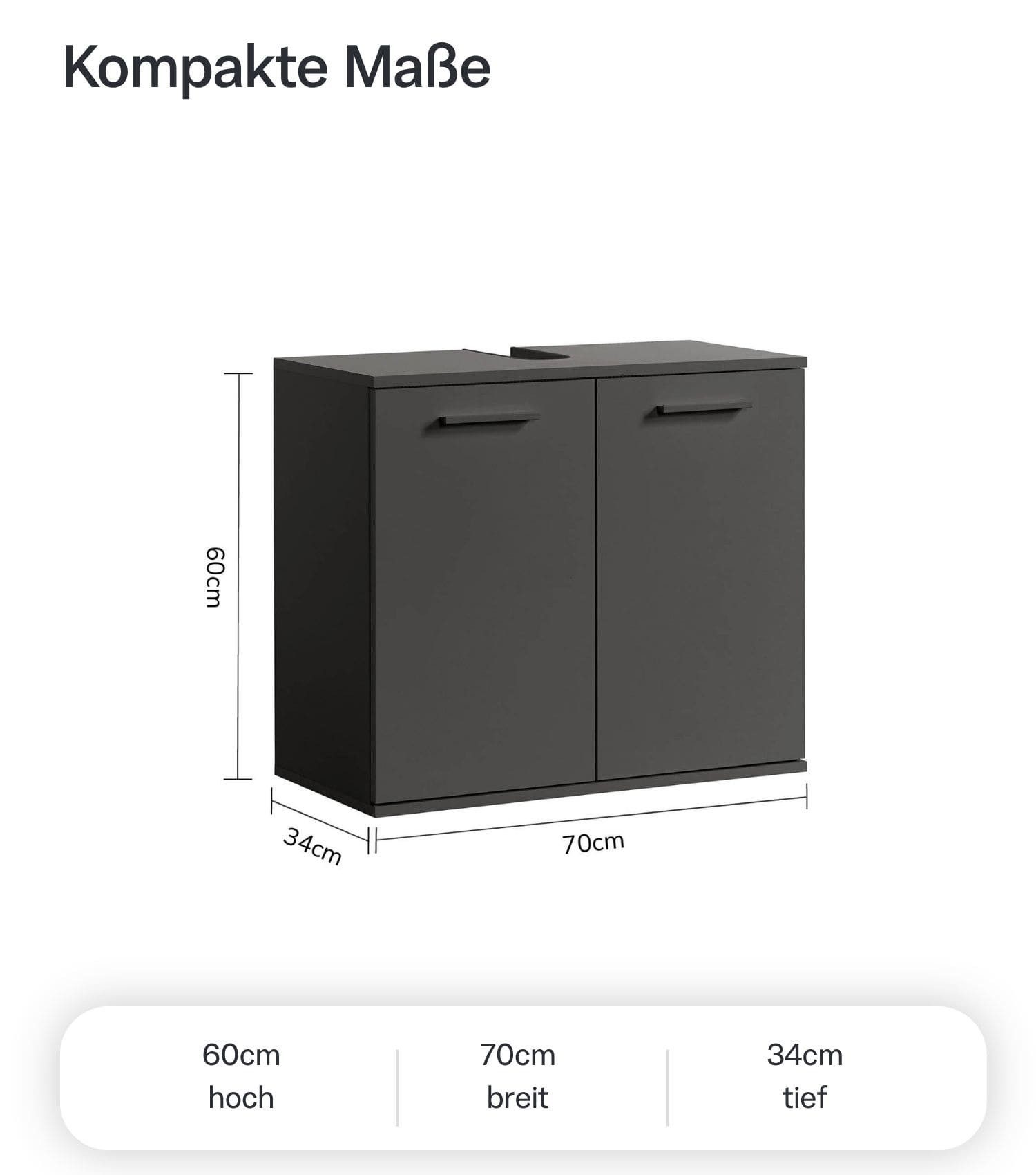 mokebo Waschbeckenunterschrank Der Waschbär (60x70x34 cm, in Anthrazit Schwarz) Made in Germany, Waschtischunterschrank aus Holz in Anthrazit – Bild 4 von 5