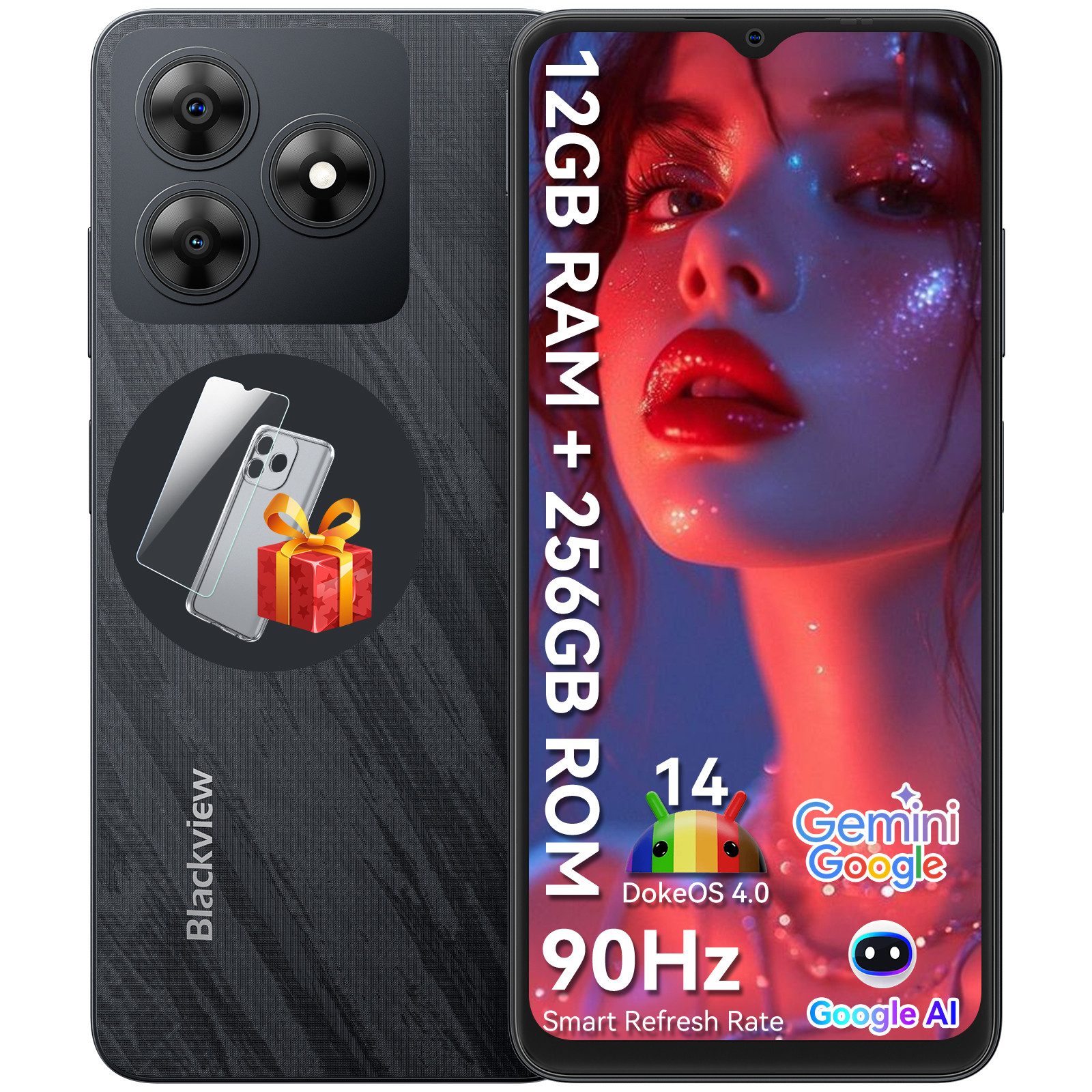 blackview Wave 8 4+256GB AI Smartphone (6,6 Zoll, 13 MP Kamera, 256GB, Dual SIM 4G, Android 14, AI-Dialog)