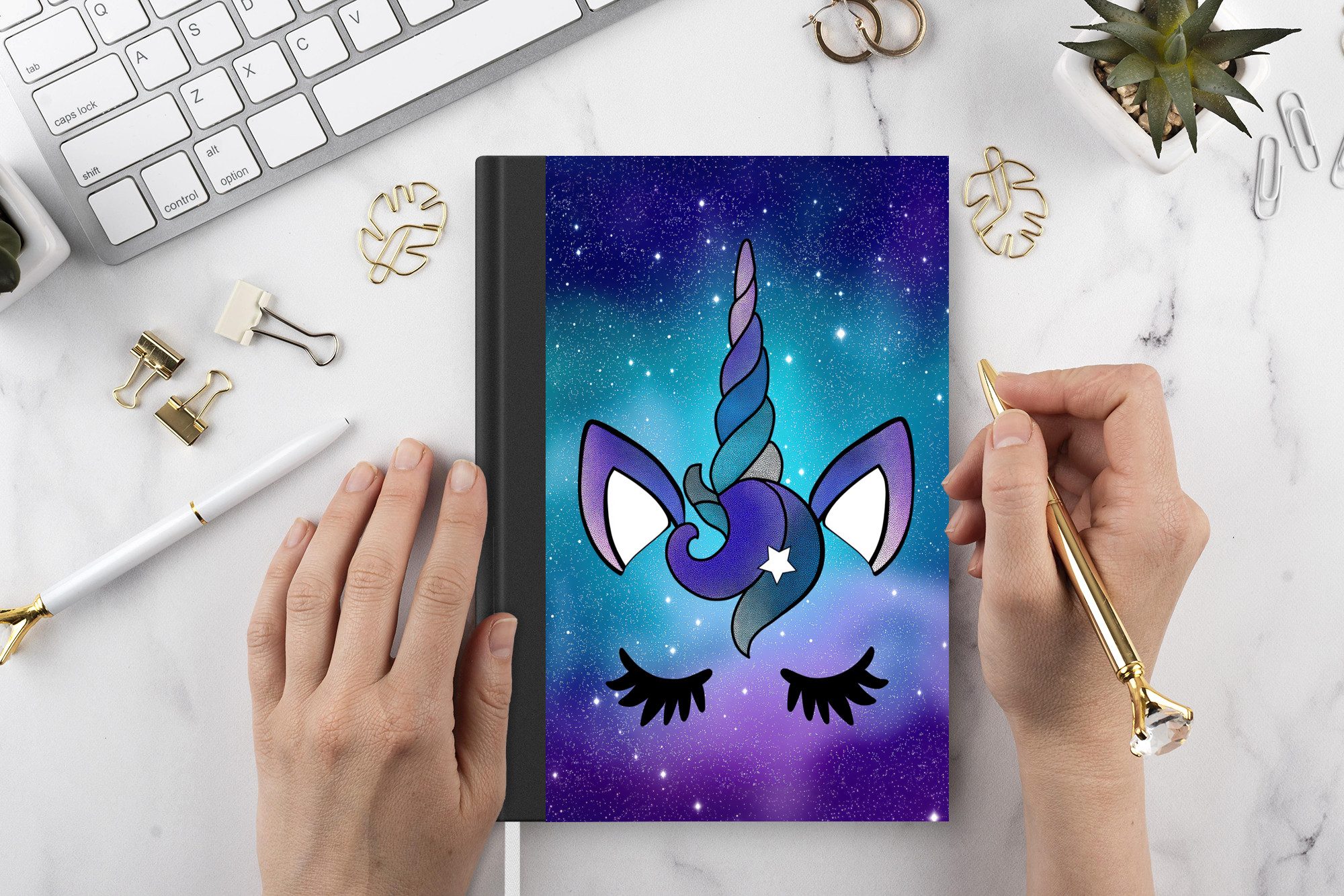 MuchoWow Notizbuch Einhorn - Sternenhimmel - Blau, Notebook, Notizblock a5, Tagebuch, Journal Liniert