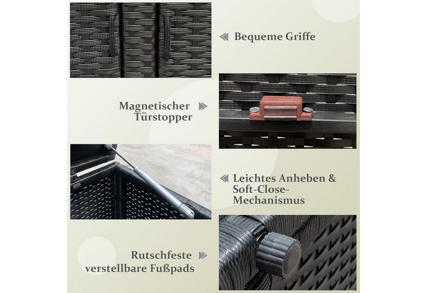 Thumbnail - KOMFOTTEU Auflagenbox Kissenbox, 335L Polyrattan Aufbewahrungsbox