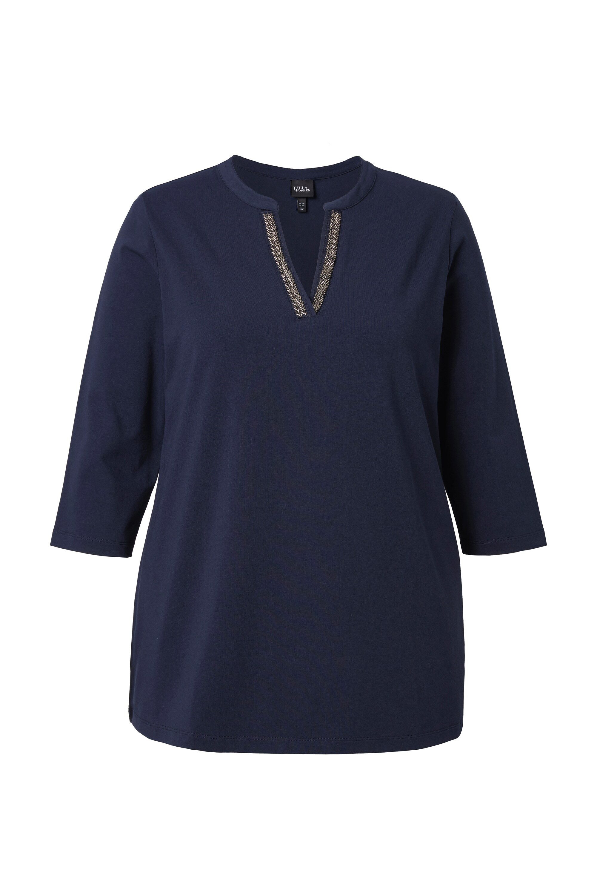 Ulla Popken Longshirt Longshirt A-Linie Tunika-Ausschnitt 3/4-Arm günstig online kaufen