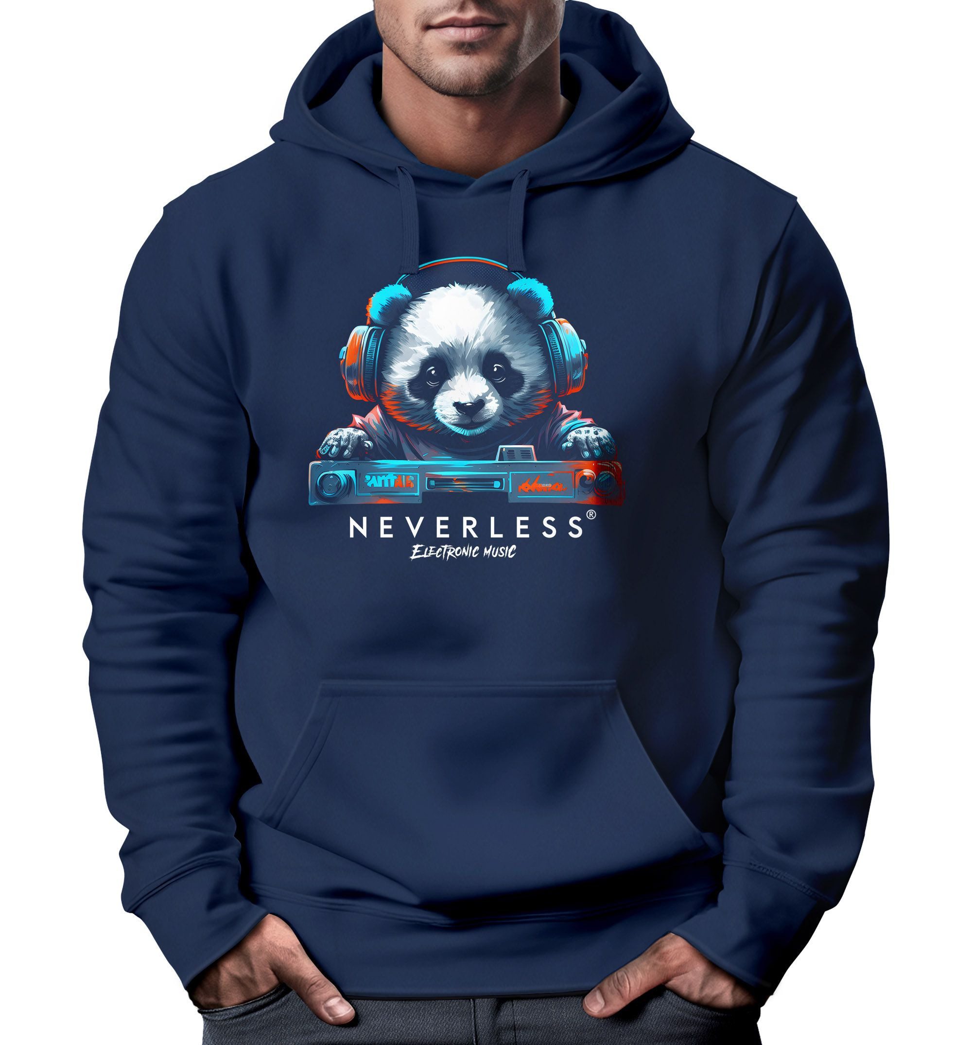 Neverless Hoodie Hoodie Herren Print Panda Bär Aufdruck Musik Techo Print F günstig online kaufen