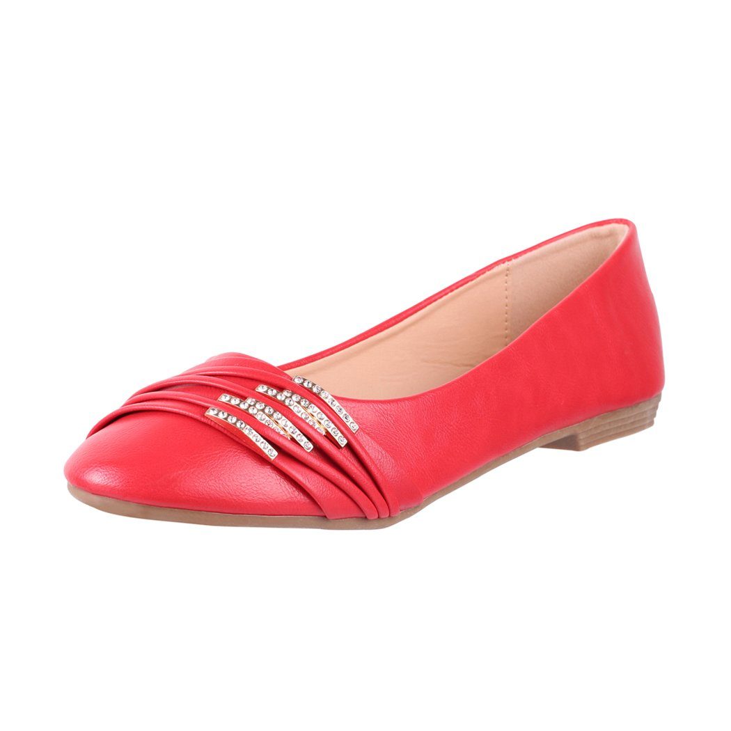 Elara Elara Damen Ballerinas Bequem Lederoptik Strass Flach Ballerina