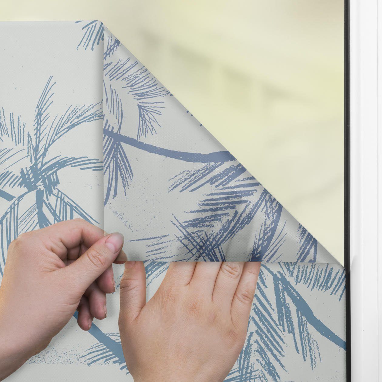 Fensterfolie Palms LICHTBLICK Fensterfolie selbstklebend, glatt Blau, ORIGINAL, Sichtschutz, blickdicht, Blueprint -