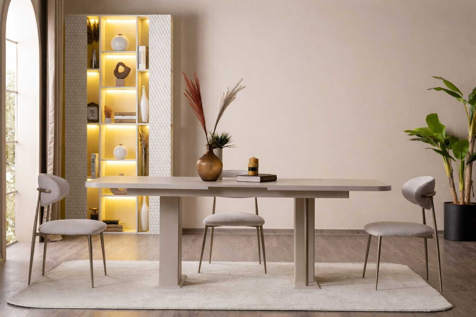 JVmoebel Esstisch Esstisch Stil modern Farbe beige neu Küche geräumig Metall quadratisch