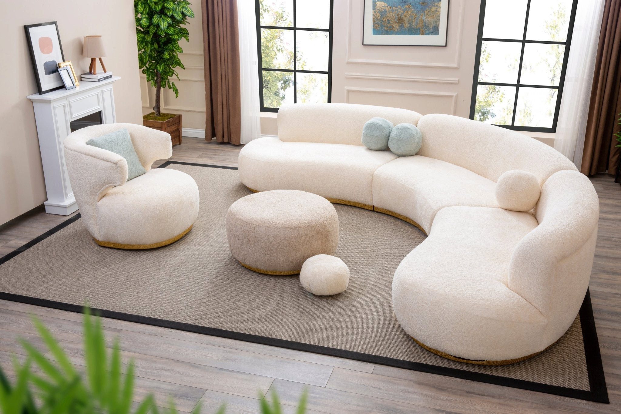 Sofa Moderne Eckgarnitur - Wohnzimmergarnitur "Amelia" + Sessel + Hocker