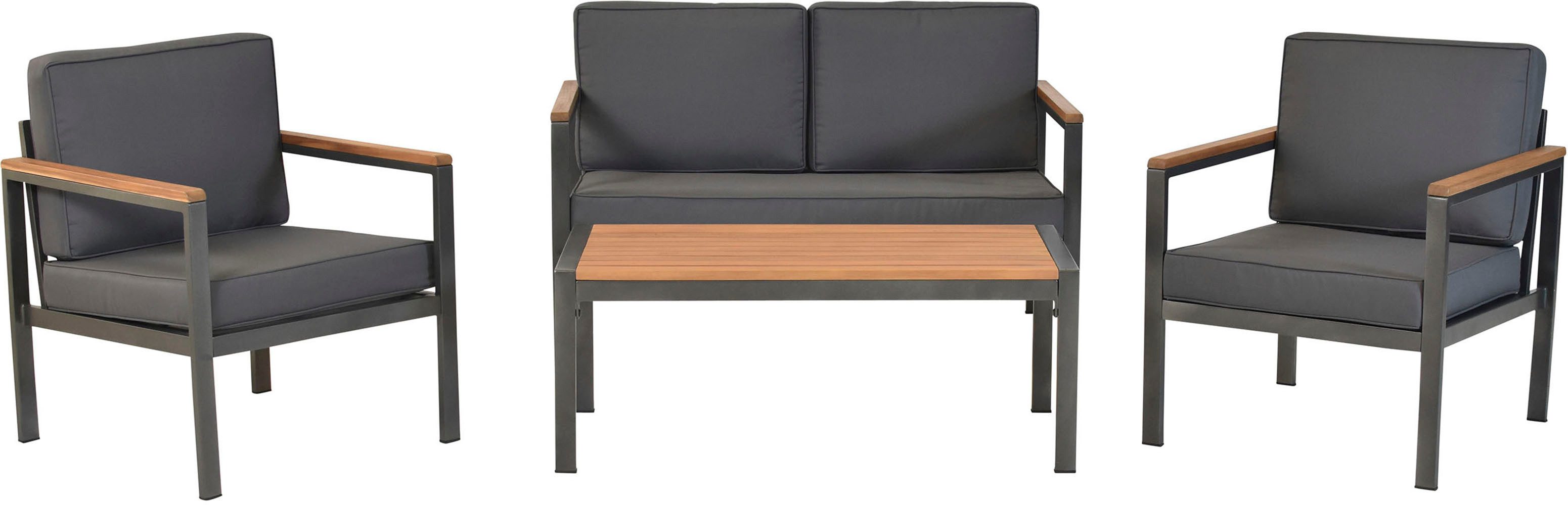 MERXX Gartenlounge-Set »Kavos«, (Set, 10-tlg), Tischplatte und Applikationen aus Kunststoff in Holzoptik