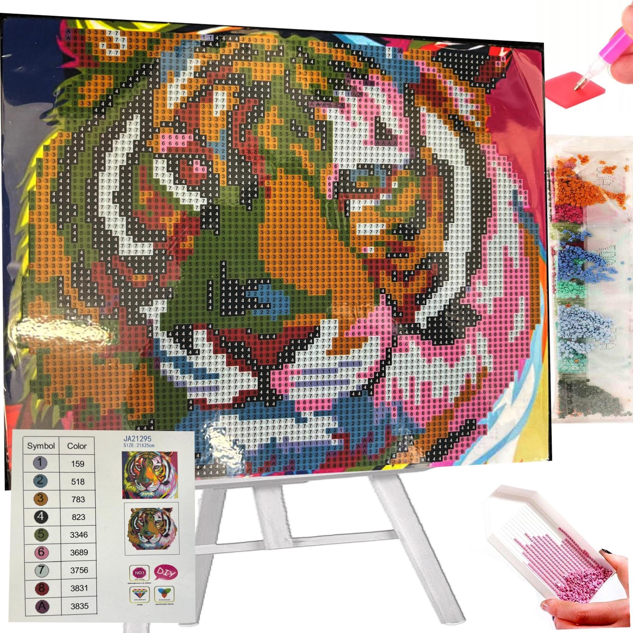 Malen nach Zahlen 5d Diamond Painting Staffelei Tiger Malen nach Zahlen 21x25cm