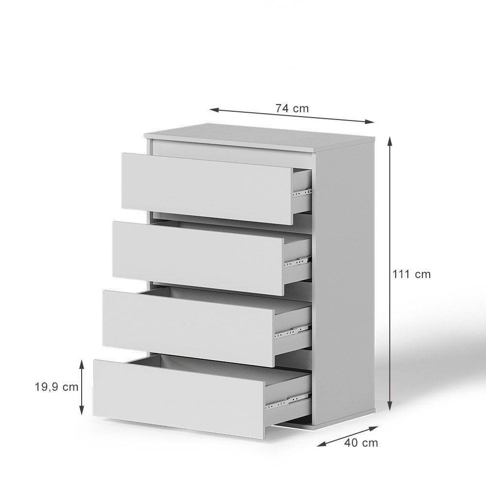 Vicco Kommode Claus, Weiß, 74 x 99.6 cm mit 4 Schubladen (1 St)