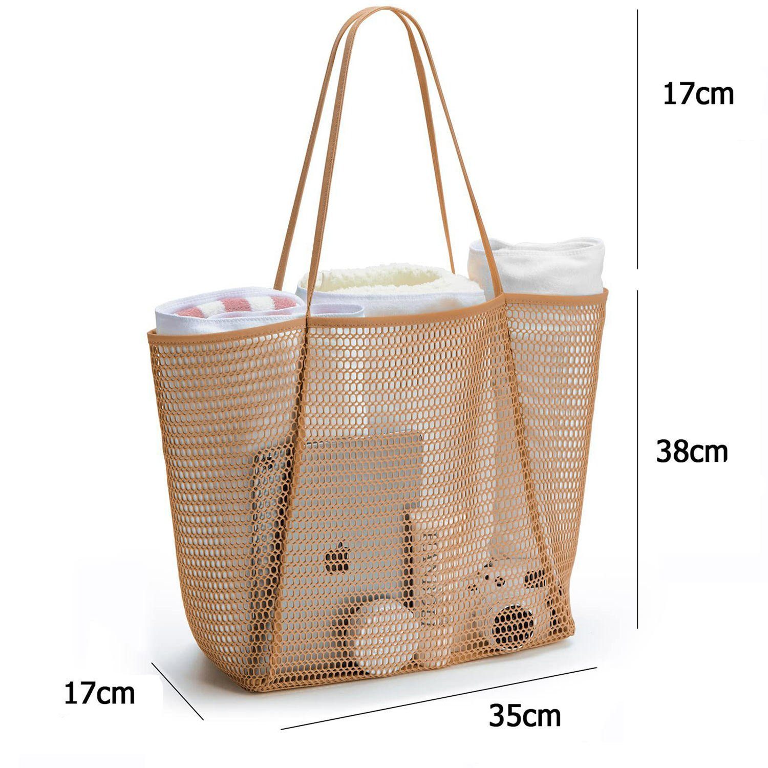 MAGICSHE Trachtentasche Netz-Strandtasche mit Einkaufstasche zusammenklappbare für mit Reißverschluss, Reisen Khaki den Strand-Familienkäufer Innentasche