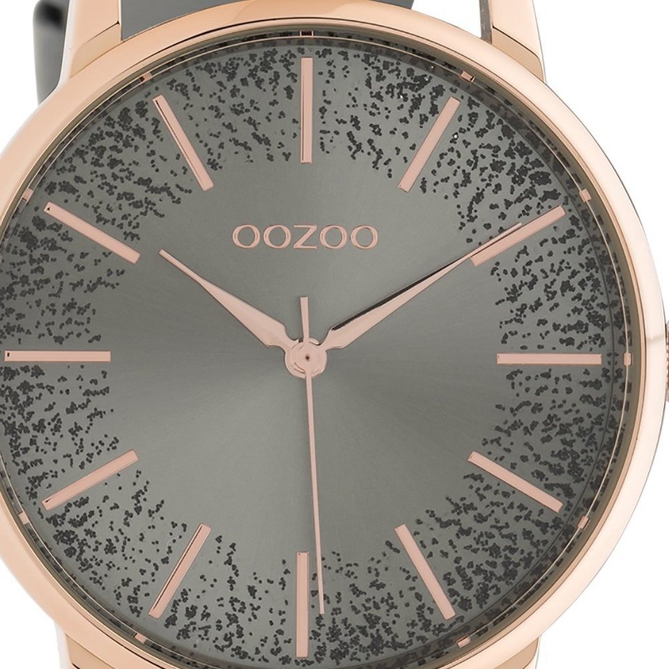 OOZOO Quarzuhr Oozoo Damen Armbanduhr blaugrau Analog, Damenuhr rund, groß  (ca. 40mm) Lederarmband, Fashion-Style, Punktverzierung auf Ziffernblatt