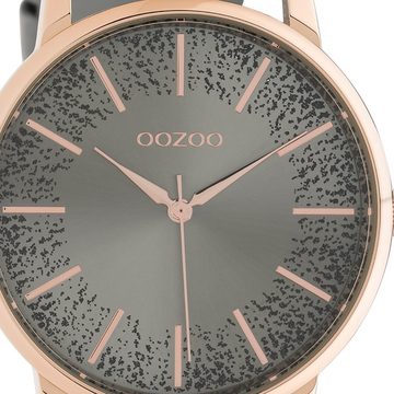 OOZOO Quarzuhr Oozoo Damen Armbanduhr blaugrau Analog, Damenuhr rund, groß (ca. 40mm) Lederarmband, Fashion-Style