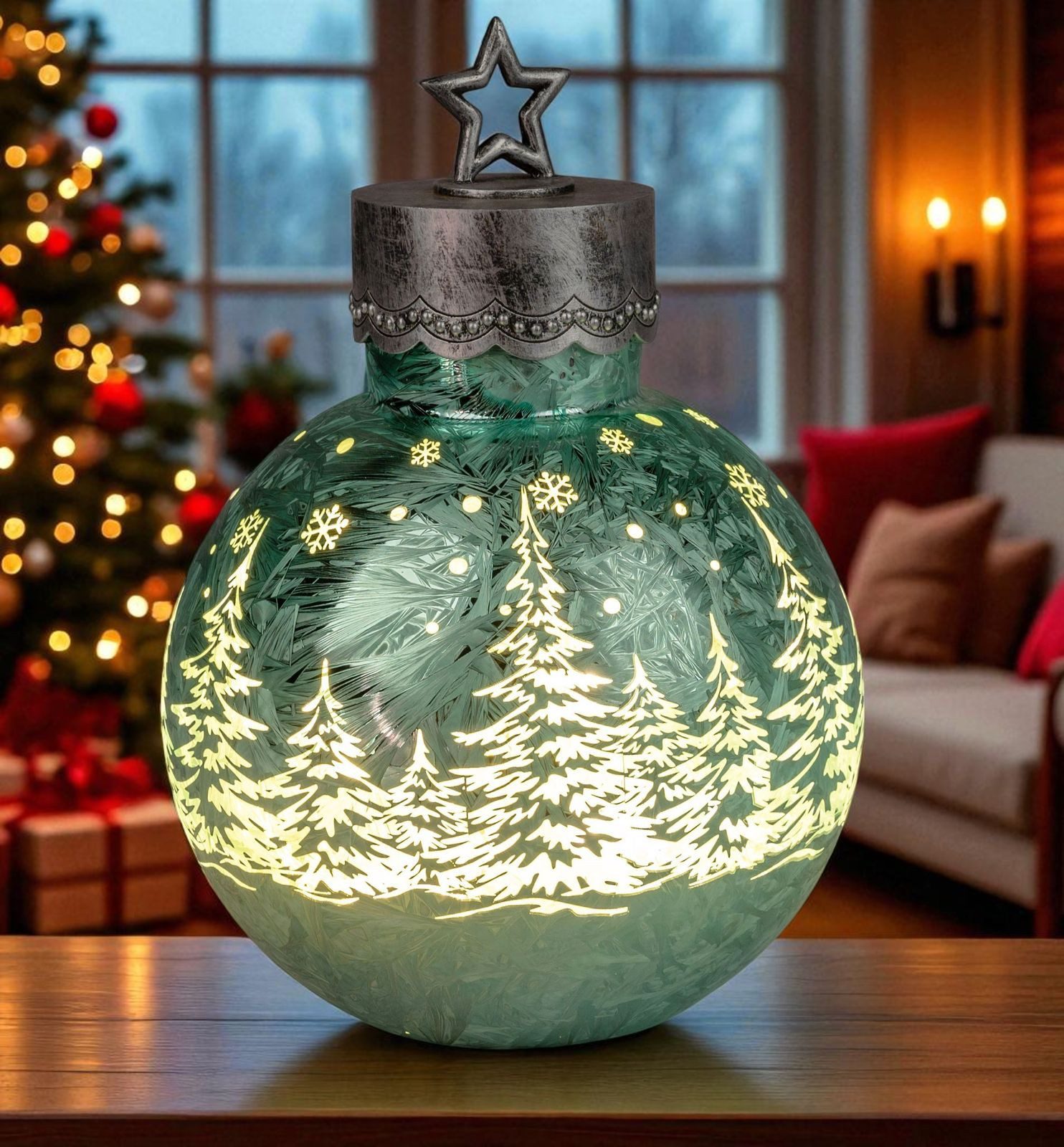 formano LED Dekolicht XXL Glas-Kugel Frosty Mint 35 cm Timer 6h/18h Weihnac günstig online kaufen