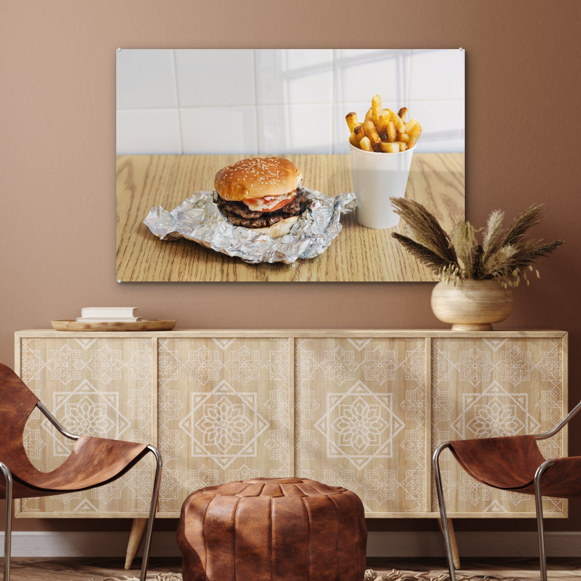 Food Schlafzimmer MuchoWow Wohnzimmer (1 Acrylglasbilder Fast & Acrylglasbild auf St), Holztischplatte,