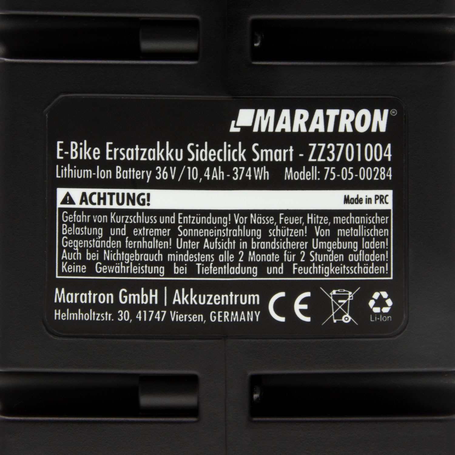 Maratron Maratron E-Bike Akku SideClick SMART 36V ZZ370 für u.a. Prophete E-Bike Akku 10,4Ah (36 V), für E-Bikes mit SideClick Akku von Prophete, Kreidler, Zünd – Bild 4 von 5