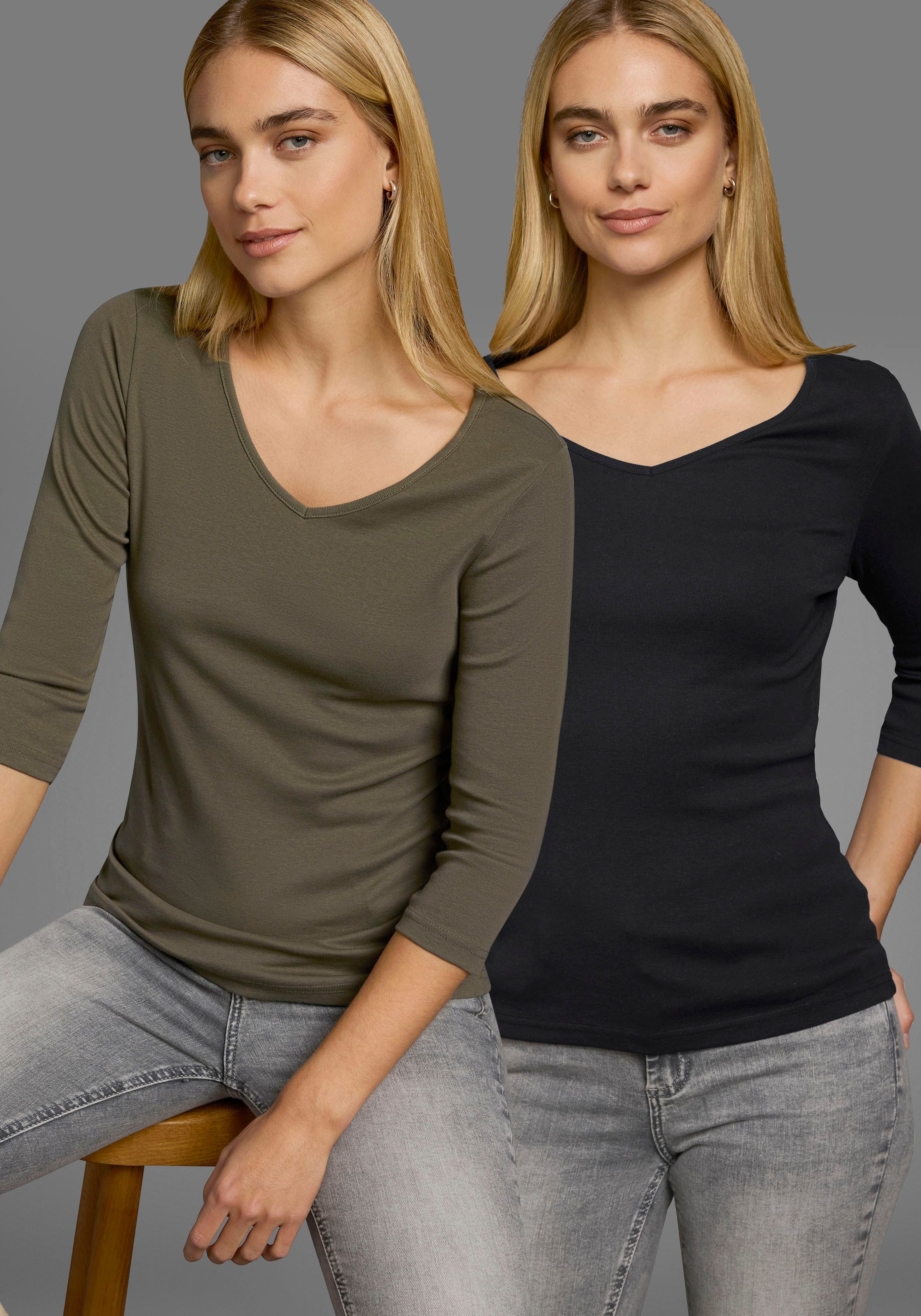 Flashlights V-Shirt (2er-Pack) unifarben, V-Ausschnitt, Basic-Stil, aus Baumwolle, im 2er-Pack