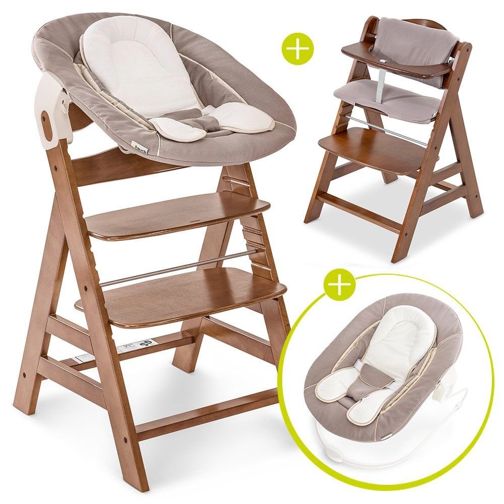 Hauck Hochstuhl Alpha Plus Walnut Newborn Set (Set, 4 St), Holz Babystuhl a günstig online kaufen