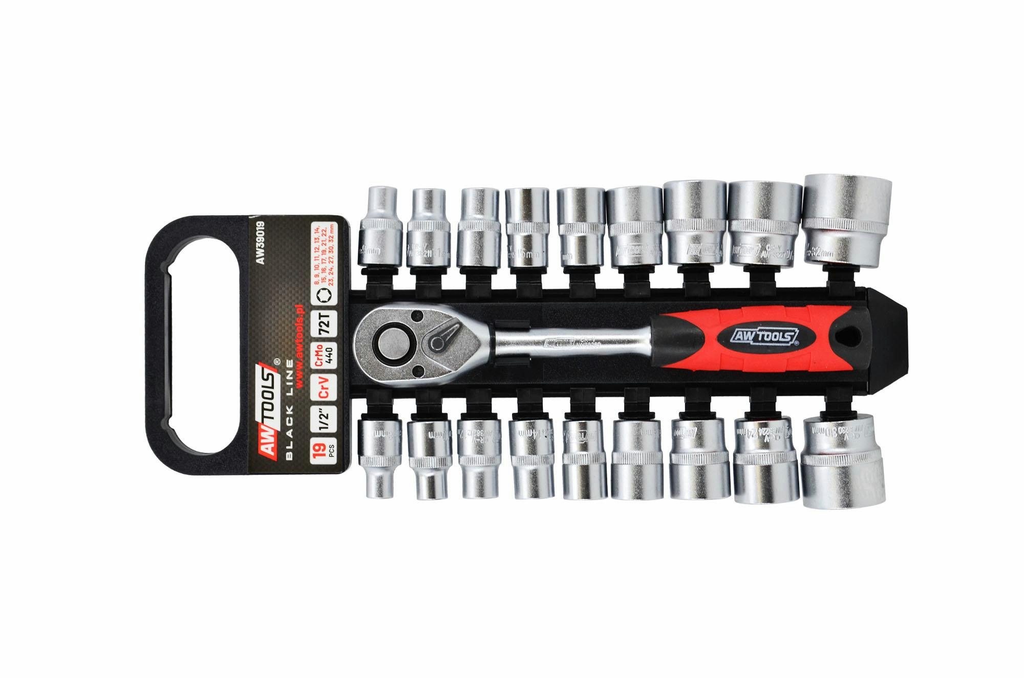 AWTOOLS Ratsche Ratschenschlüssel-Set AWTOOLS 1/2" 19-teilig CrV Stahl