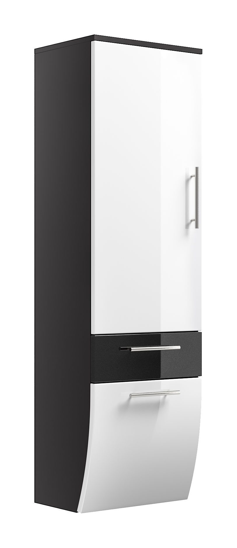 Magnolia Home Badmöbel-Set Hochschrank 135 cm Salona Weiss hochglanz/Grafit hochglanz, Soft-Close