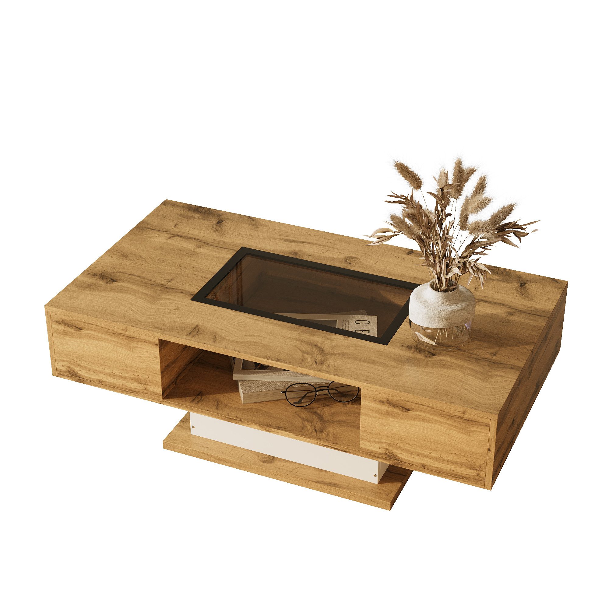 HAUSS SPOLE Couchtisch Beistelltisch mit farbwechselndem LED-Licht, Glaspla günstig online kaufen