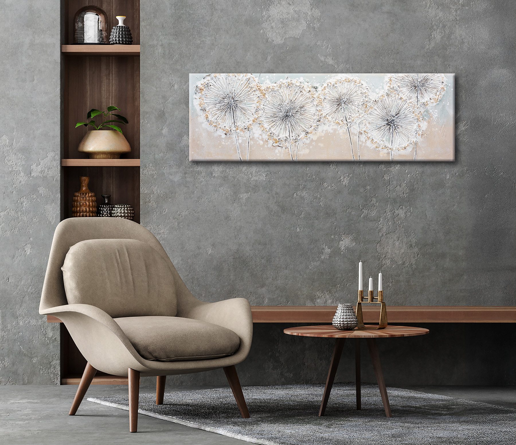 Bönninghoff Ölgemälde handarbeit PUSTEBLUMEN 40x120 cm – Wandbild Kunst Deko, Blumen (1 St), handgefertigt, jedes Bild ein Unikat – Bild 4 von 5