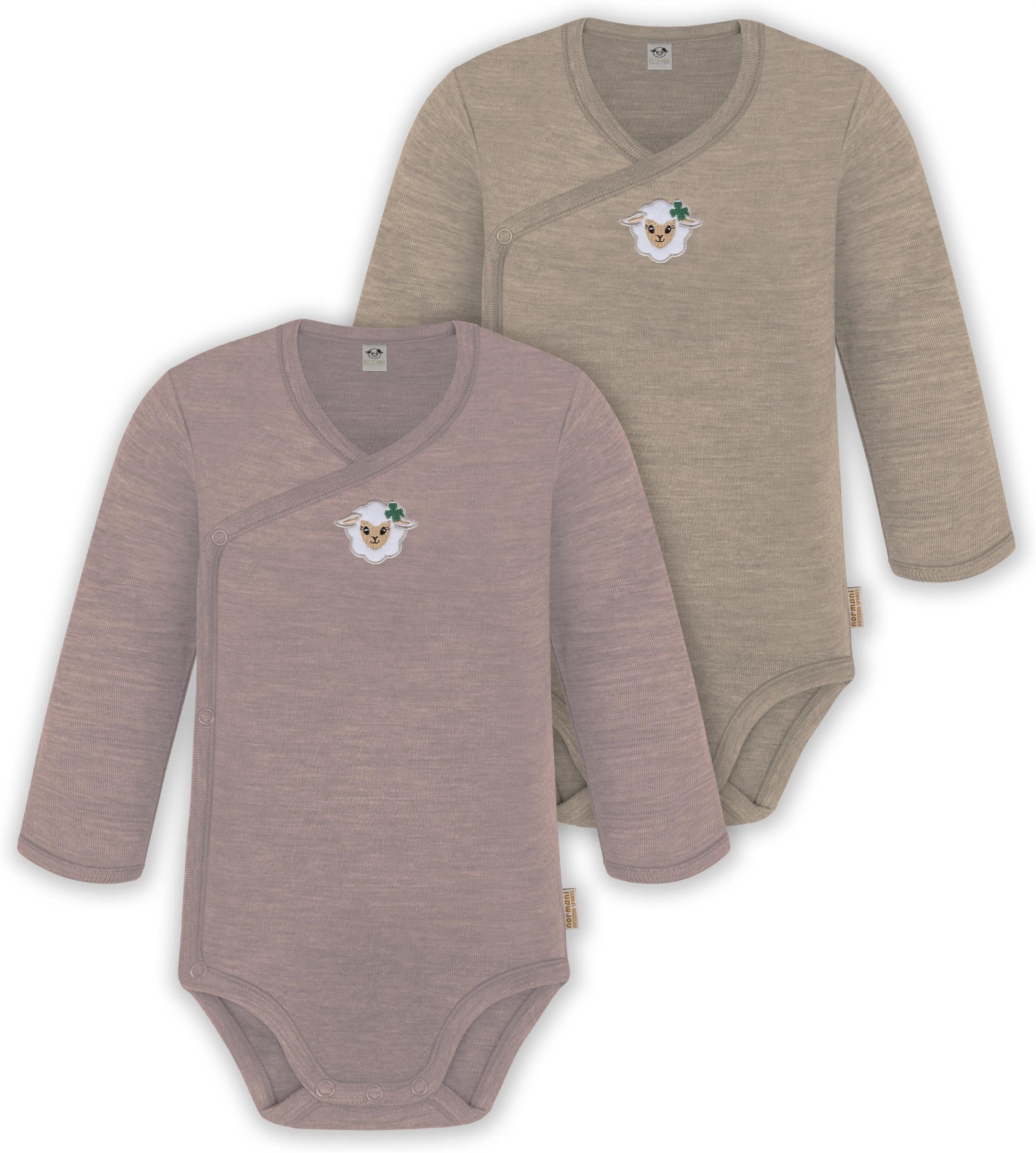 normani Langarmwickelbody 2er Set Unisex Baby Wickelbody Langarm-Strampler Langarmbody Bodysuit aus 100 % RWS Bio-Merinowolle