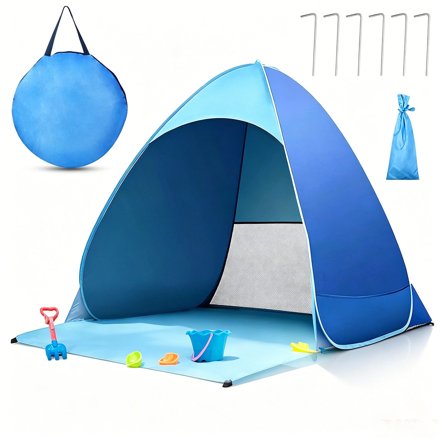 AKKEE Strandmuschel Pop Up, Tragbar Extra Light Automatisches Strandzelt UV-Schutz, Personen: 3, 160×150×110cm