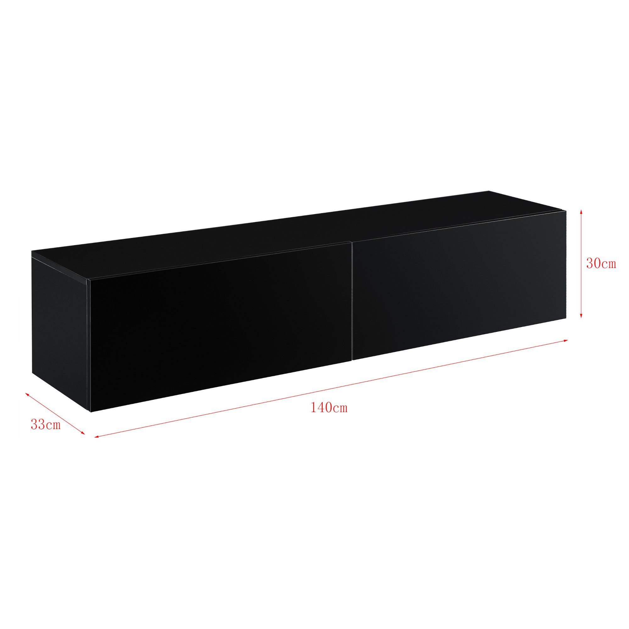 en.casa Hängeschrank »Evaton« mit 2 Klappen 140 x 33 x 30 cm Schwarz, hochglanz