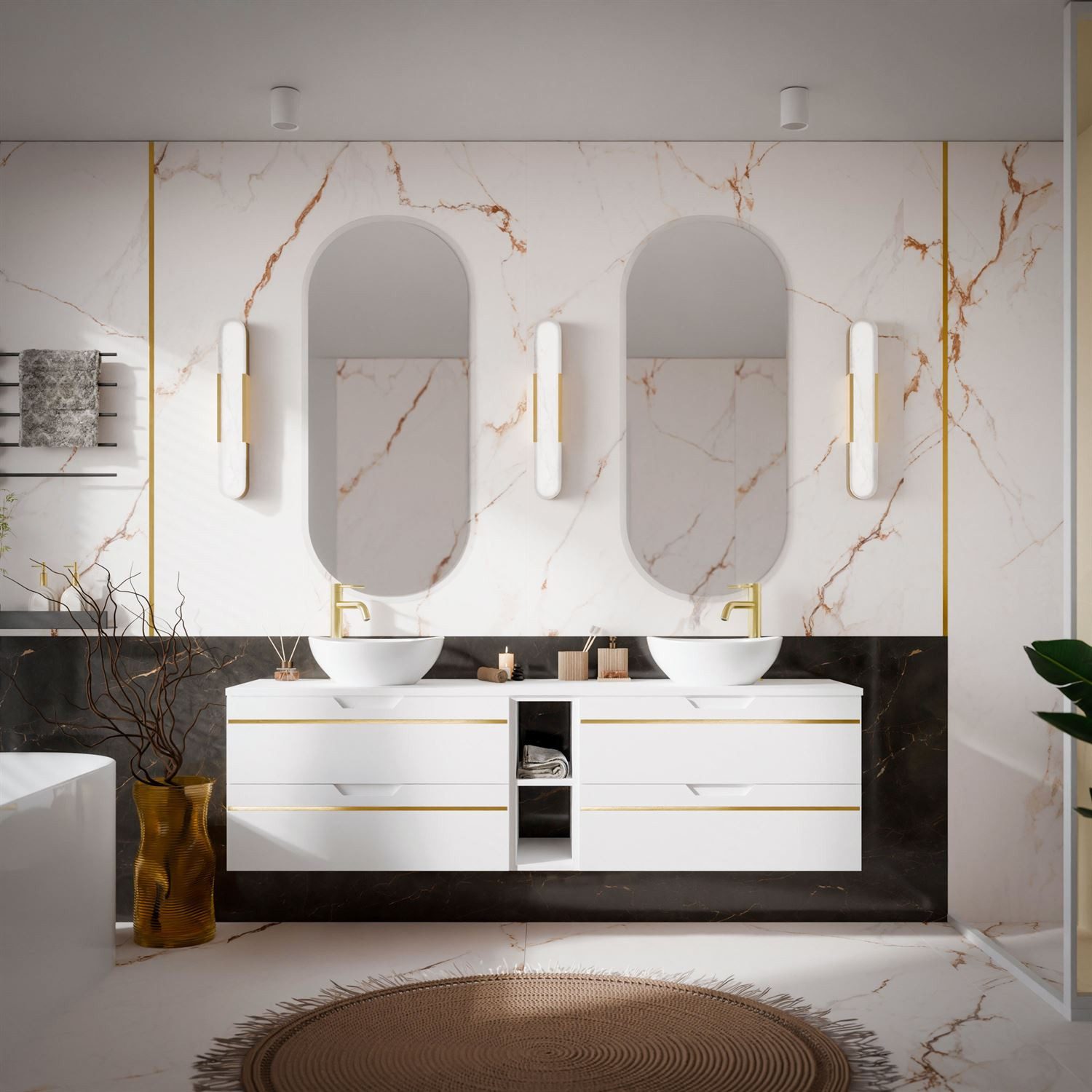 Lookway Badmöbel-Set OPIUM III 140 cm Hängeschrank mit Waschbecken & Regal, 140x50x46 cm – Bild 2 von 5