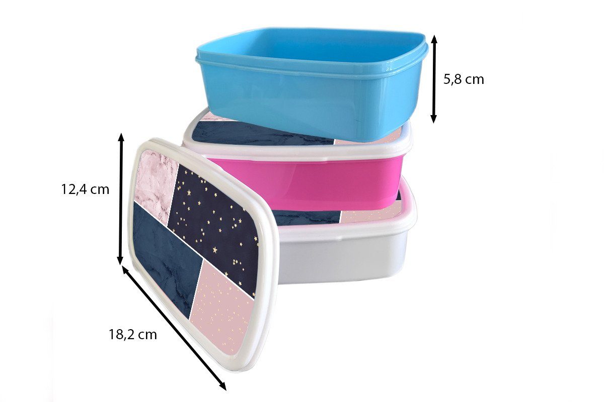 Marmor Erwachsene, Brotbox Lunchbox (2-tlg), Snackbox, Mädchen, Kinder, Kunststoff für Blau - - MuchoWow Rosa, Kunststoff, Brotdose