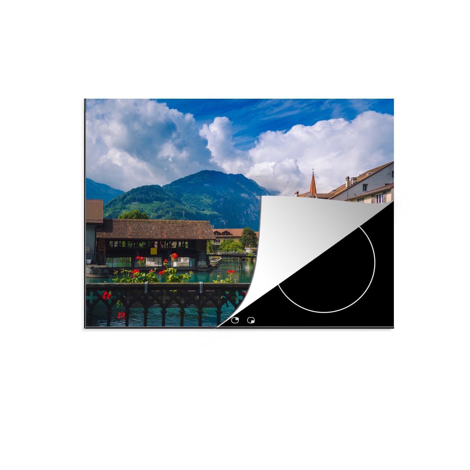 MuchoWow Herdblende-/Abdeckplatte Alpen - Interlaken - Schweiz, Vinyl, (1 tlg), 70x52 cm, Mobile Arbeitsfläche nutzbar, Ceranfeldabdeckung