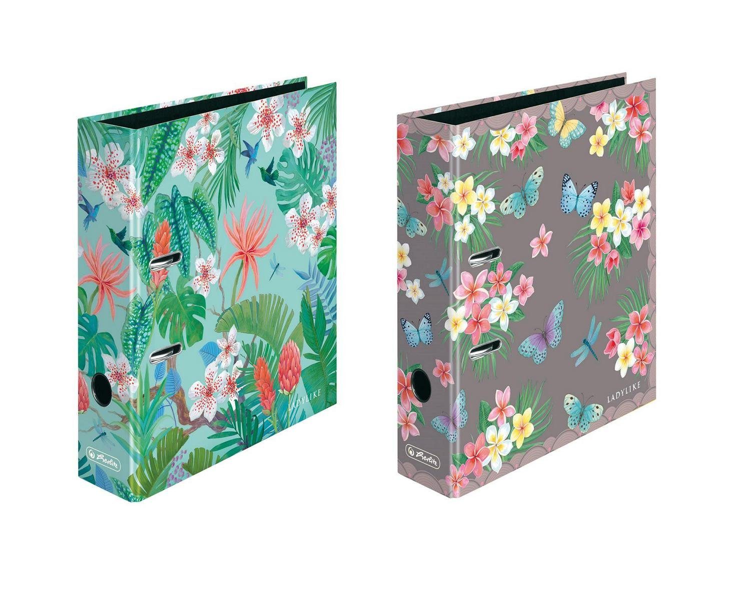 Aktenordner 2x Herlitz Motivordner / DIN A4 / 80mm / "Ladylike Jungle + Schmetterl