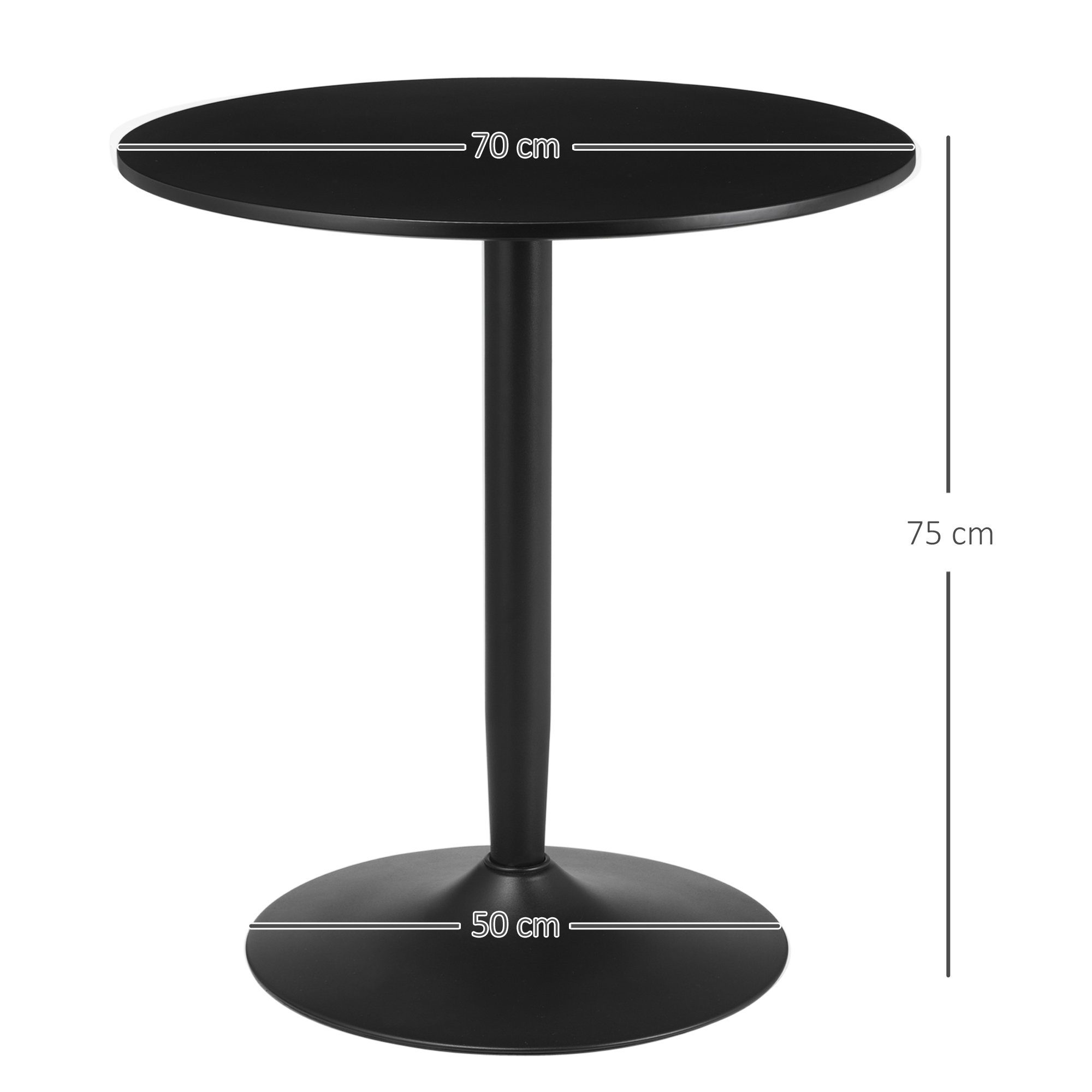 HOMCOM Esstisch Moderner Küchentisch mit Stahlfuß (Küchentisch, 1-St., Esszimmertisch), für Wohnzimmer, Ø70 x 75 cm, Schwarz