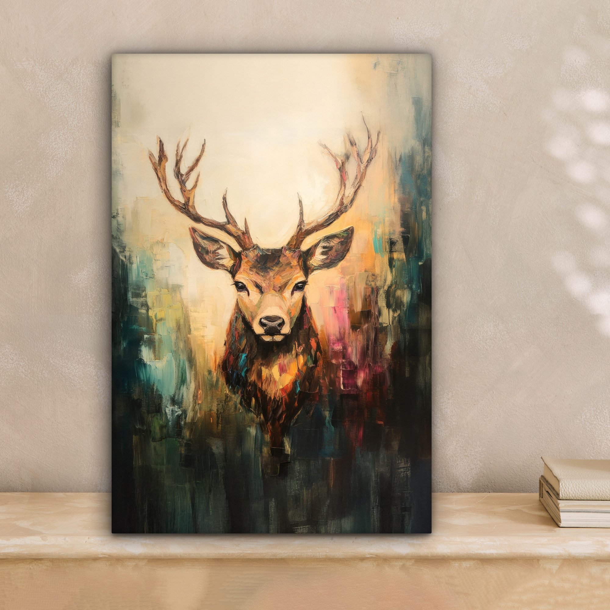 OneMillionCanvasses® Leinwandbild Hirsch - Gemalt - Geweih - Braun, Fotodru günstig online kaufen