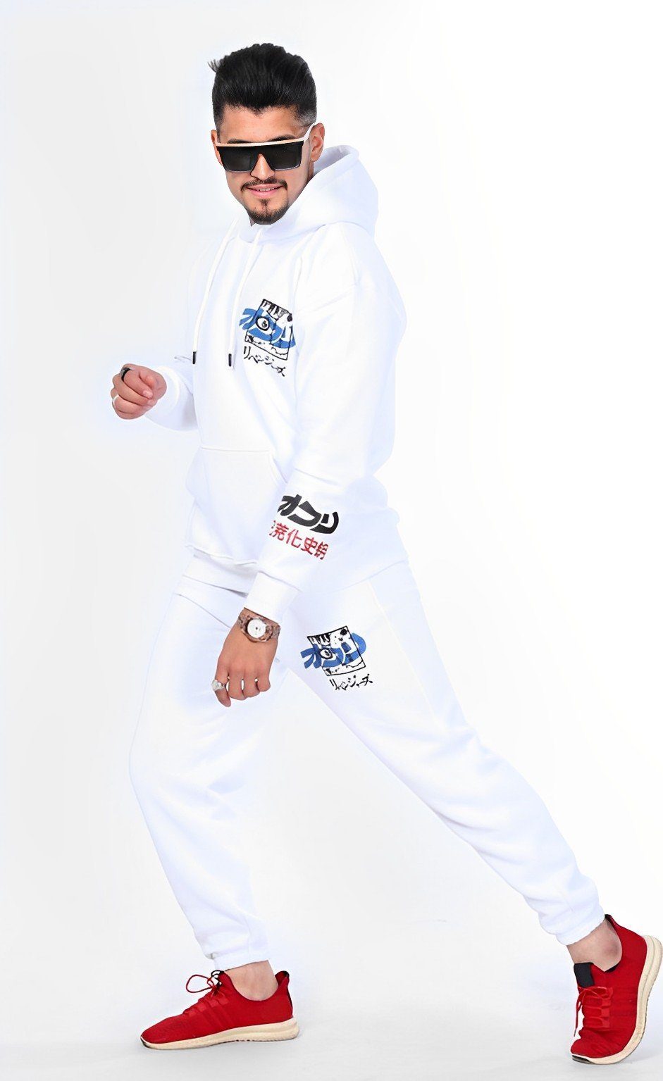 ALGINOO Trainingsanzug Trainingsanzug, aus reiner Baumwolle Weiß