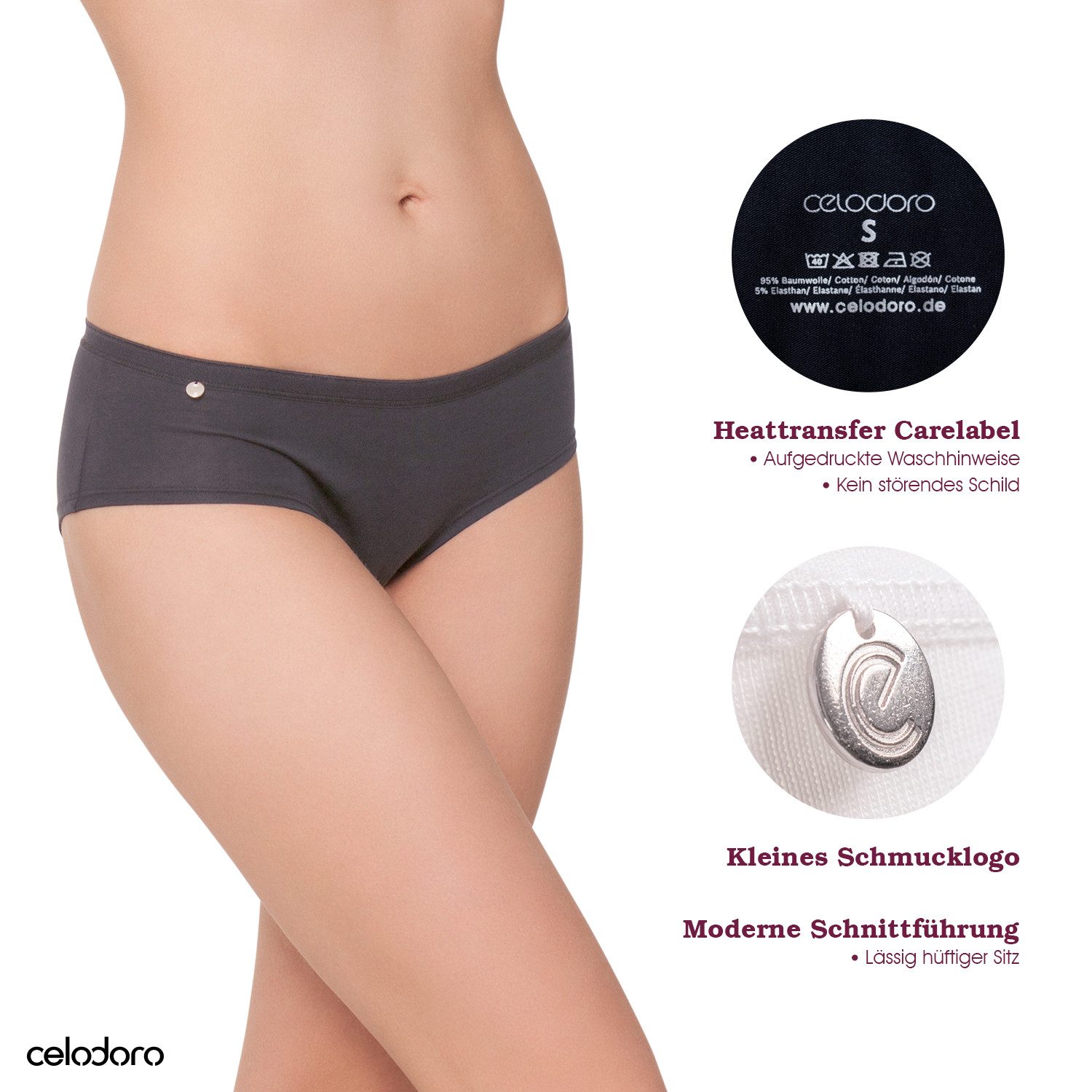 celodoro Panty Damen Basic Panty (3er Pack) Hipster Slip mit Zier-Logo