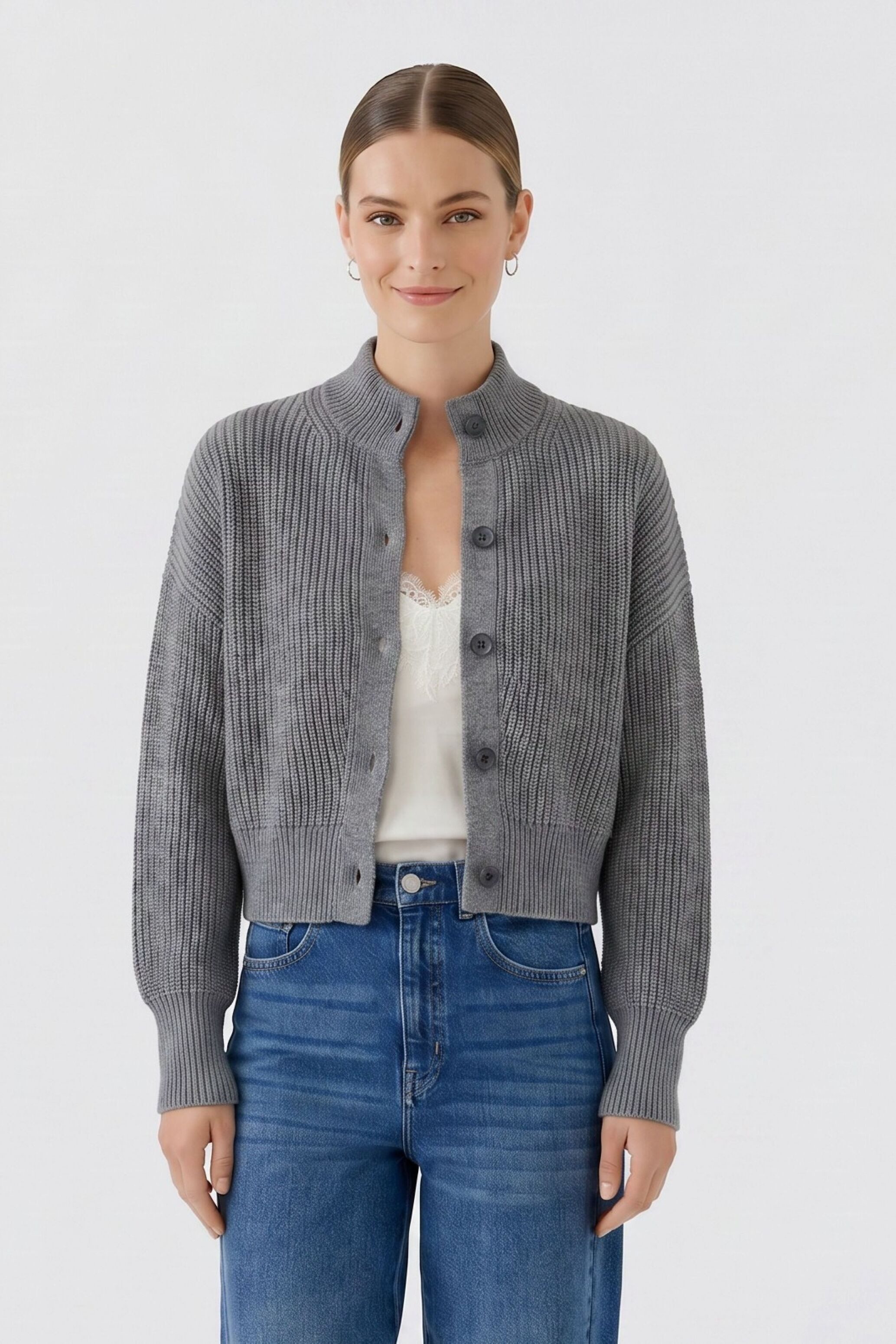 Oui Strickjacke Oversized geschnitten Rundhals