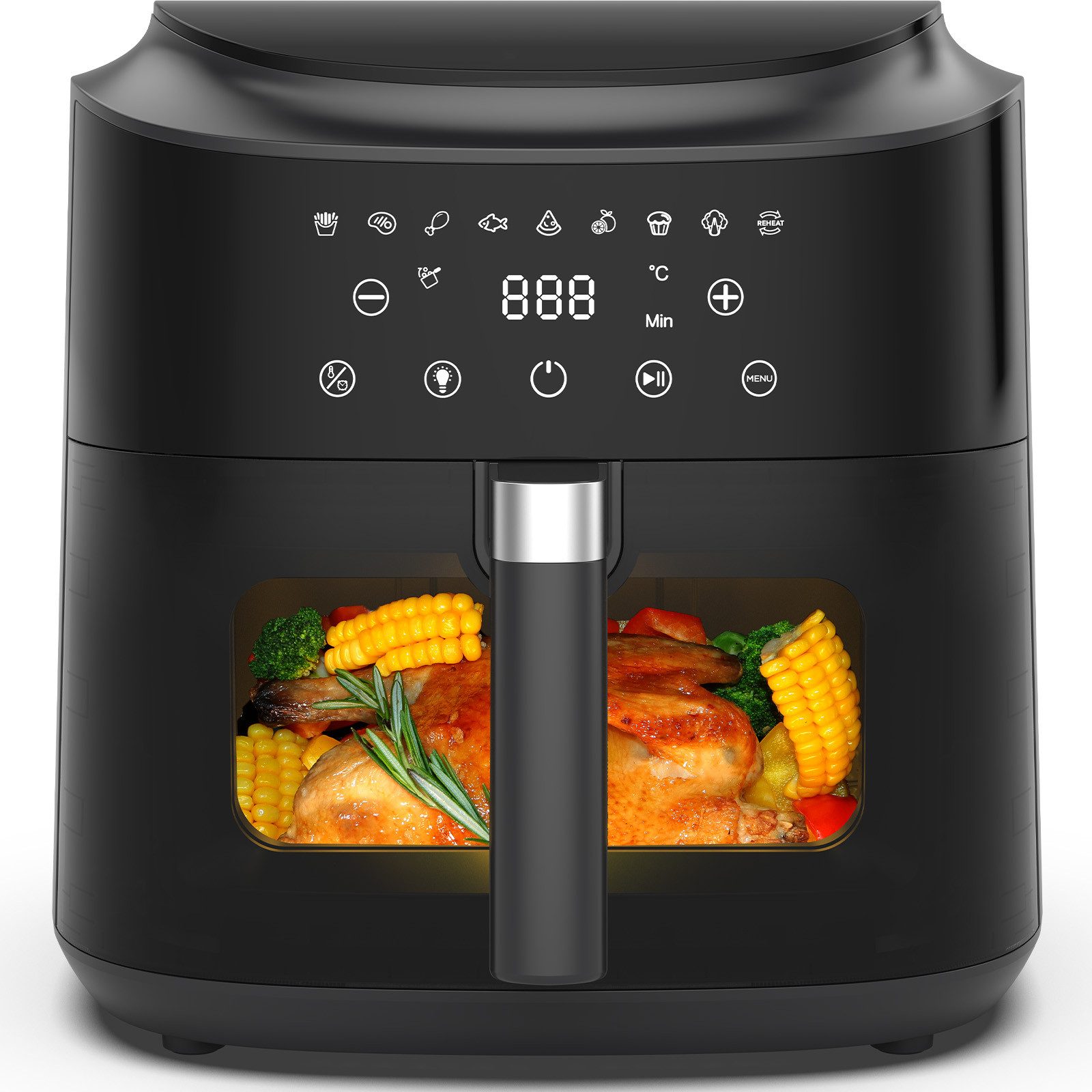 AIMAX Heißluftfritteuse 9L XL Airfryer mit Sichtfenster & Touchscreen, 9 Programme, 2350 W, LED-Anzeige, 360° Heißluft-Technologie, fettarm & ohne Öl
