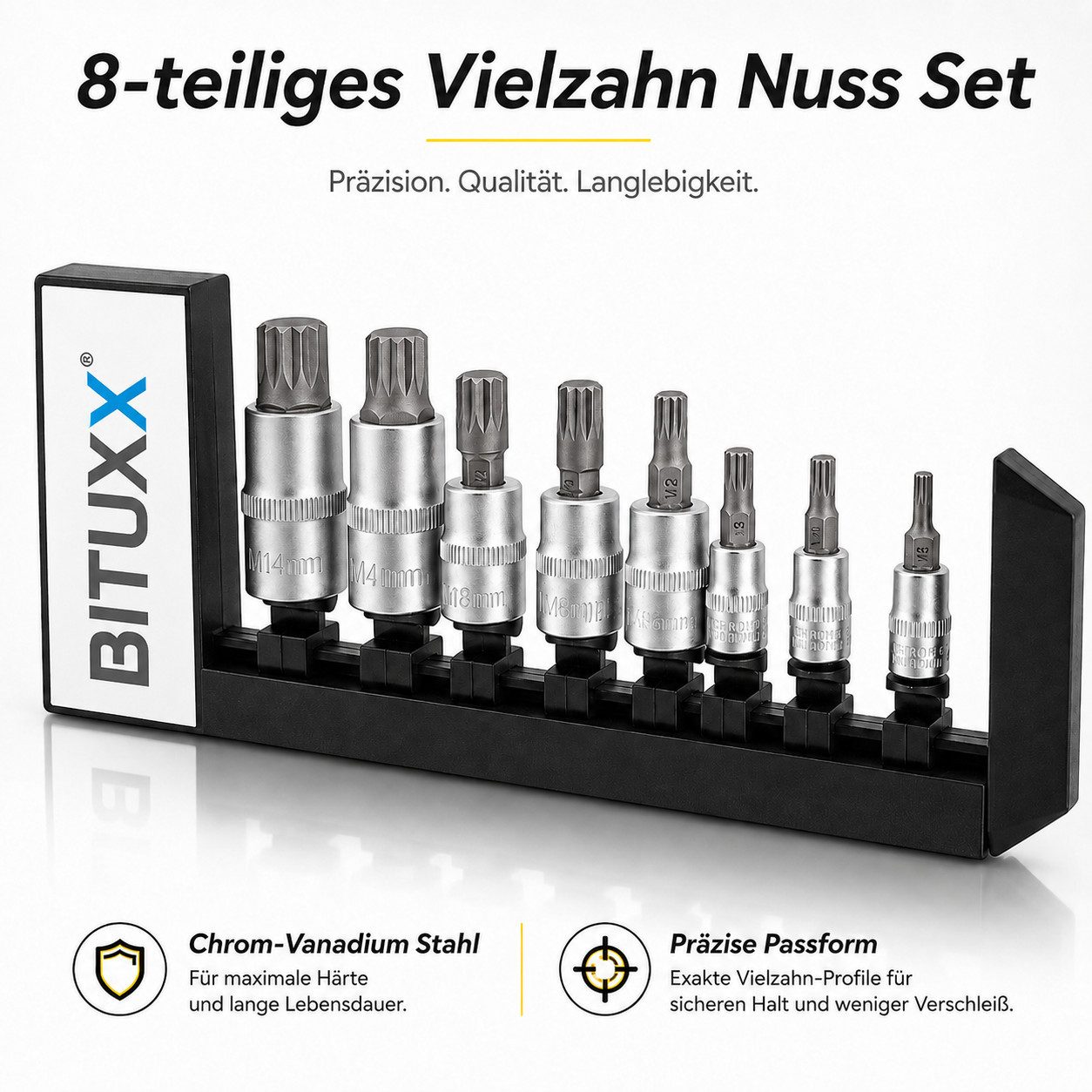 Bituxx Bit- und Steckschlüsselset Set 8 tlg. Vielzahn Nuss, Set, 8-St., MS-13387, mit Kuststoffhalter – Bild 2 von 5