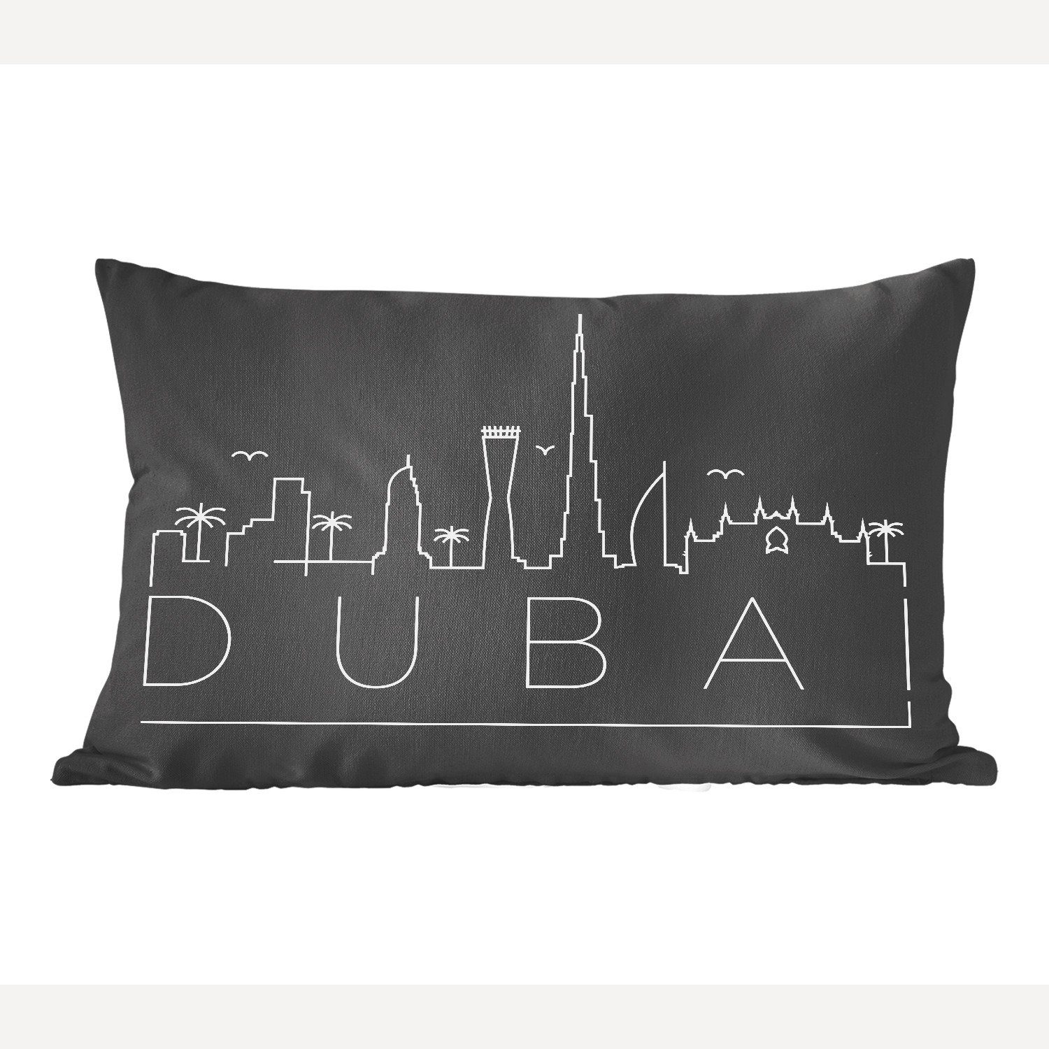 MuchoWow Dekokissen Skyline "Dubai" schwarz, Wohzimmer Dekoration, Zierkissen, Dekokissen mit Füllung, Schlafzimmer