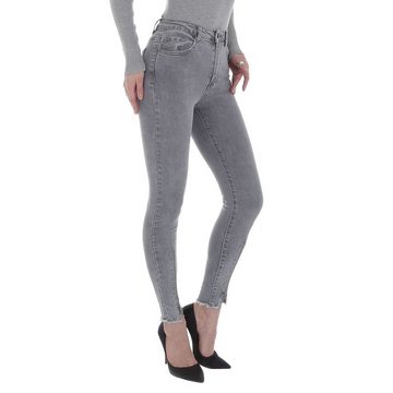 Ital-Design Skinny-fit-Jeans Damen Freizeit Used-Look Stretch High Waist Jeans in Grau