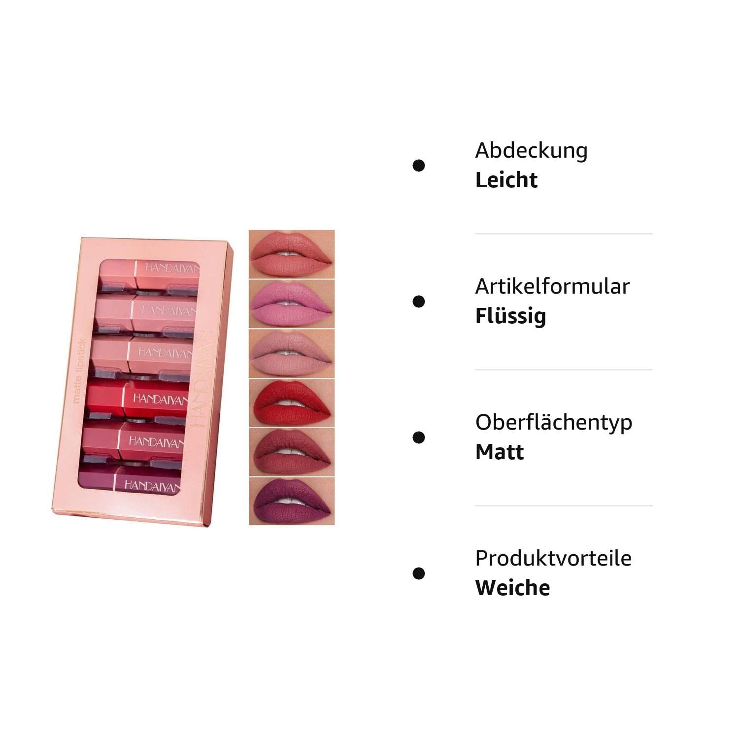 POCHUMIDUU Lippenstift-Set Wasserdichte Stück 6-tlg., Lippenstift, Antihaft-Tasse 6 Lippenstiftset Langlebige