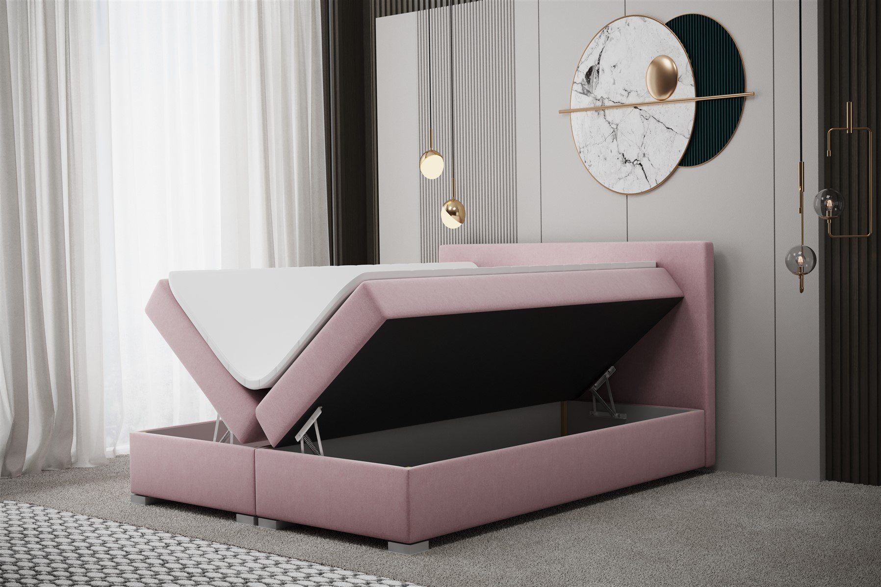 Fun Möbel Boxbett Schlafzimmerbett MATRO Stoff Soro (Tiefe ohne Kissen 4,5cm / mit Kissen + 25cm, inkl. Topper und Bettkasten), inkl. Kissen am Kopfteil