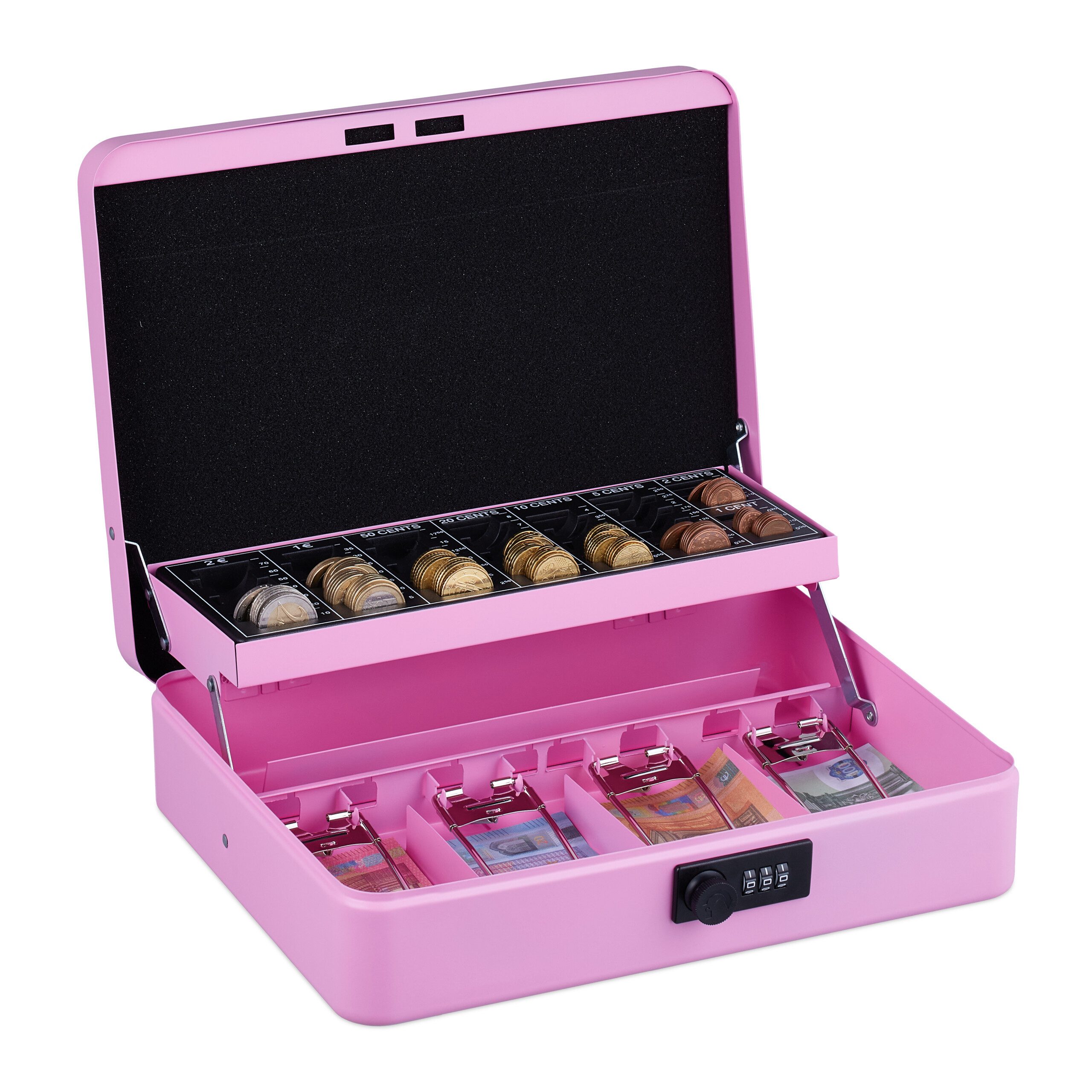 relaxdays Geldkassette Zahlenkombination Euro, Pink